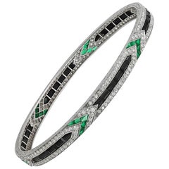 Vintage Art Deco Van Cleef & Arpels Diamond Emerald Onyx Bangle