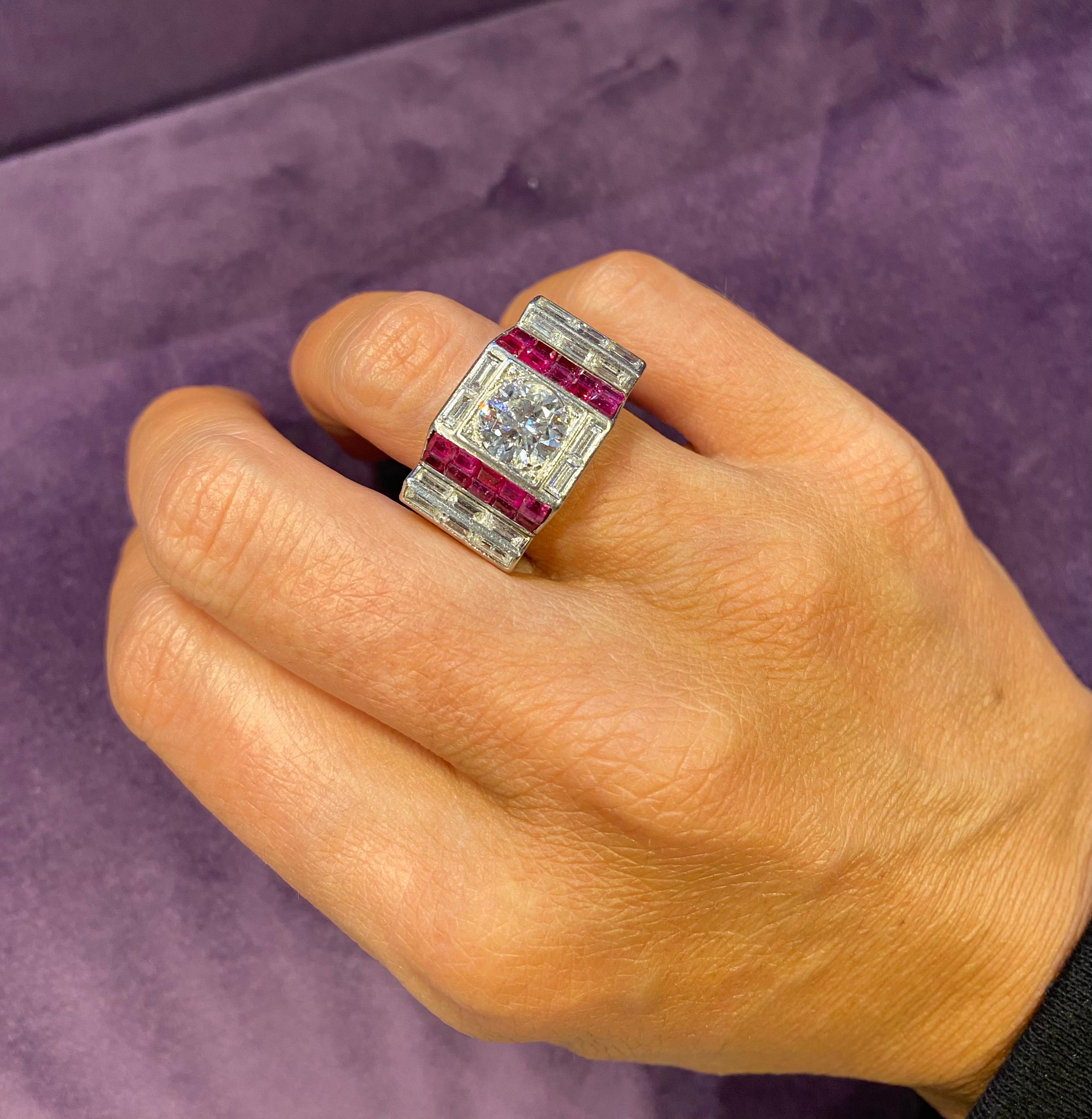 Art-Déco-Ring von Van Cleef & Arpels mit Diamant und Rubin (Art déco) im Angebot