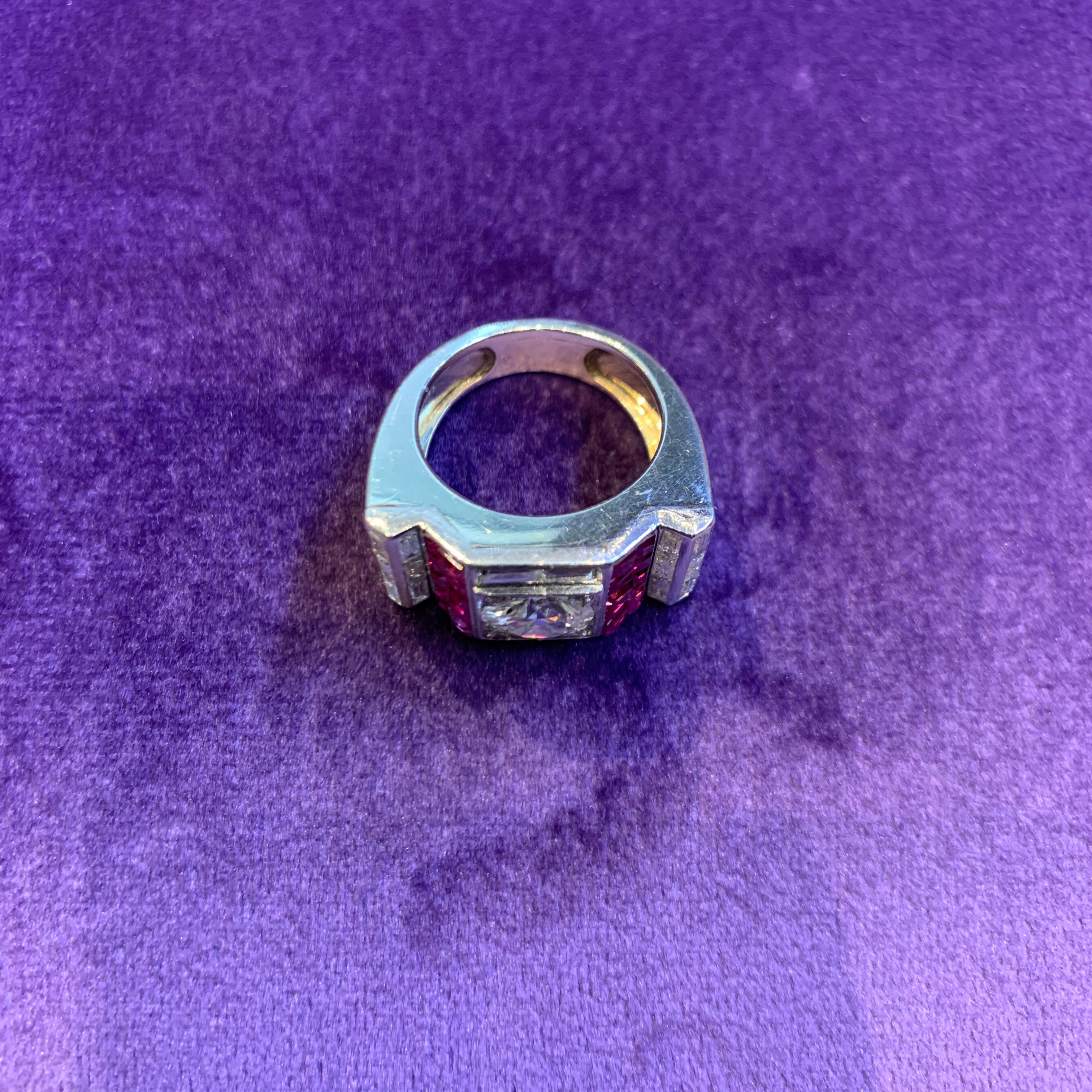 Art-Déco-Ring von Van Cleef & Arpels mit Diamant und Rubin Damen im Angebot