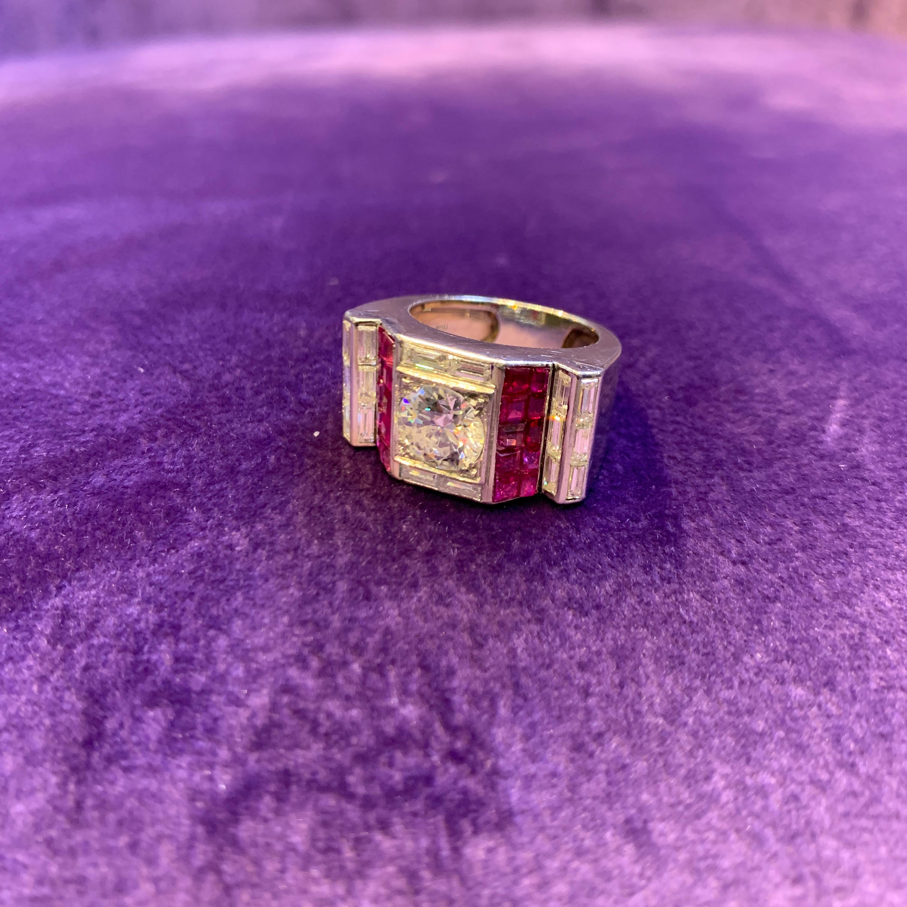 Art-Déco-Ring von Van Cleef & Arpels mit Diamant und Rubin im Angebot 1