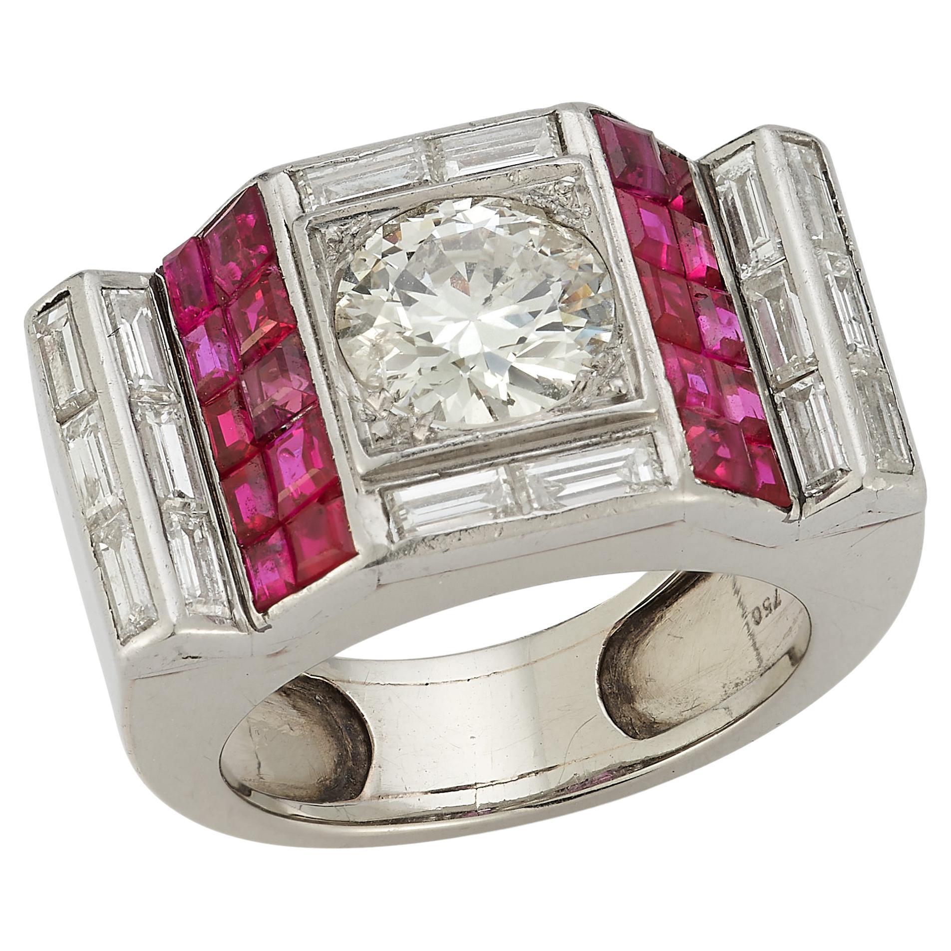 Art-Déco-Ring von Van Cleef & Arpels mit Diamant und Rubin im Angebot