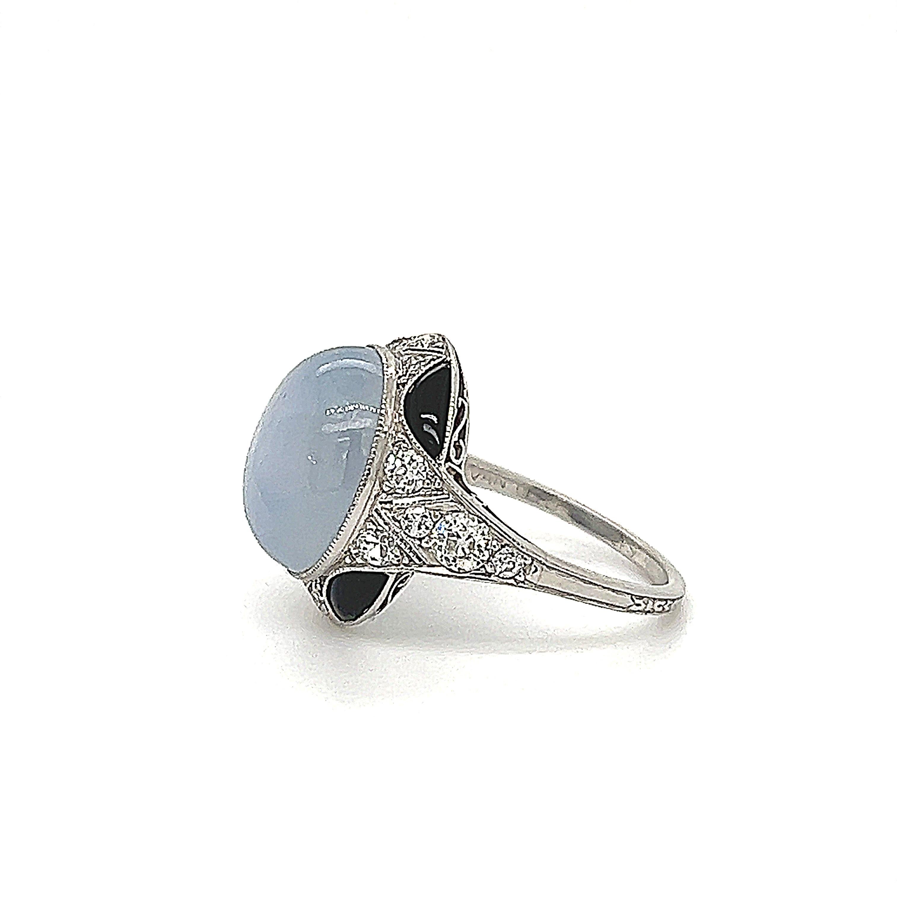 Mixed Cut Art Deco Van Cleef & Arpels Star Sapphire Onyx & Diamond Ring 