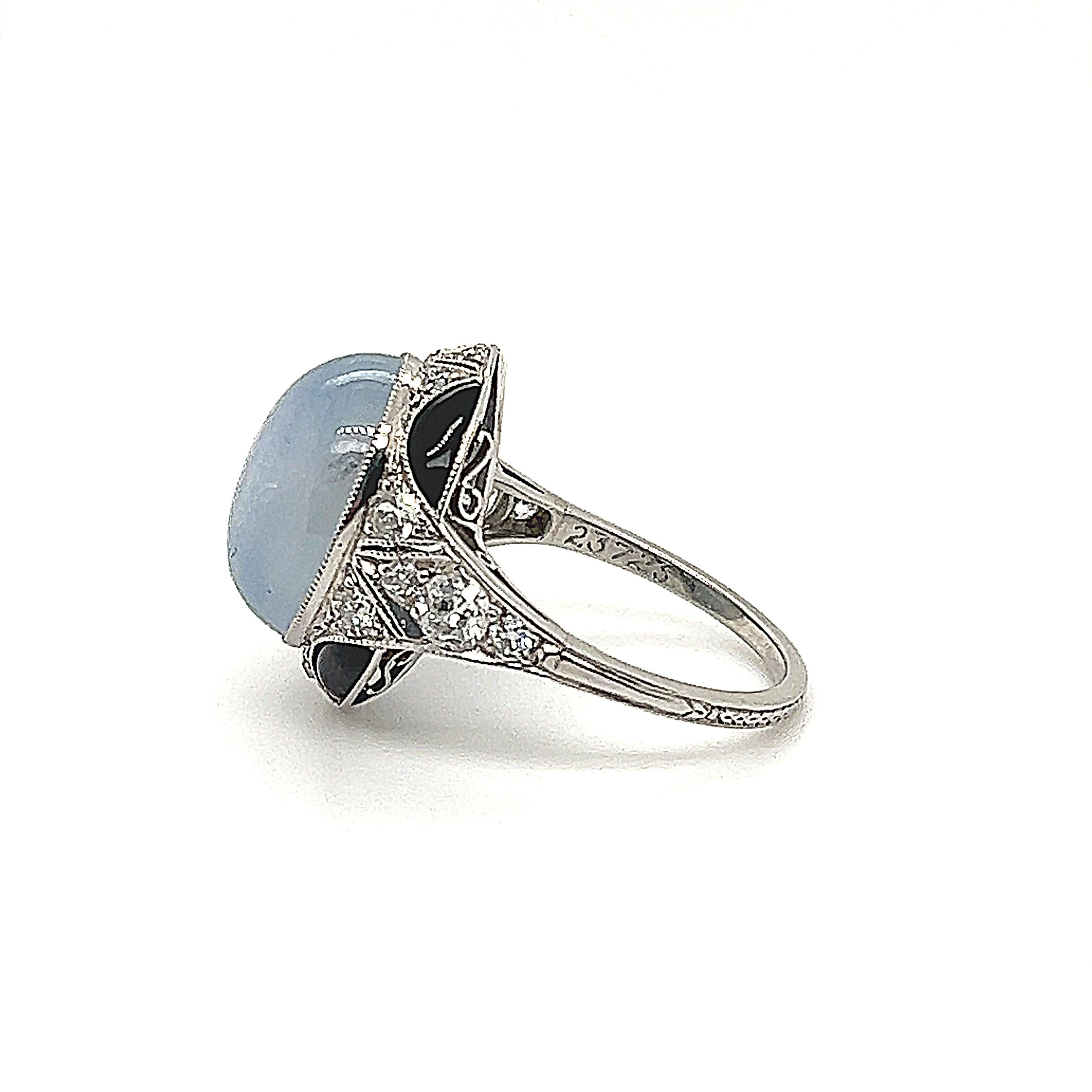 Art Deco Van Cleef & Arpels Star Sapphire Onyx & Diamond Ring  In Good Condition In MIAMI, FL