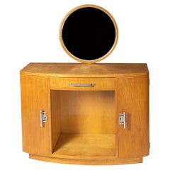 Art Deco Vanity Dressing Console Table With Round Mirror, 20th Century