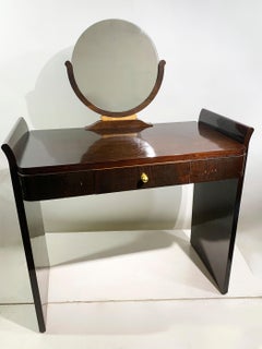 Art Deco Vanity/Dressing Table with Round Mirror, France, Circa 1930's