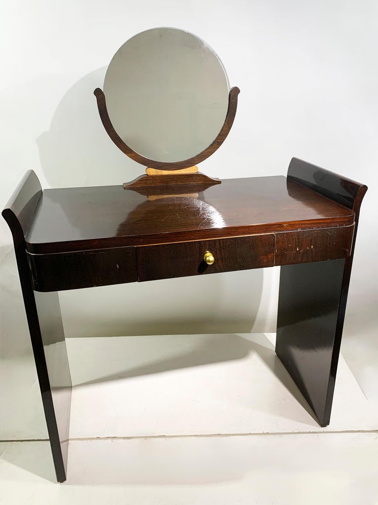 dressing table design circle FUFU&GAGA 5-Drawers White Makeup Vanity Table Set with Stool Dressing Desk Vanity Wood with Round Mirror Storage Shelves