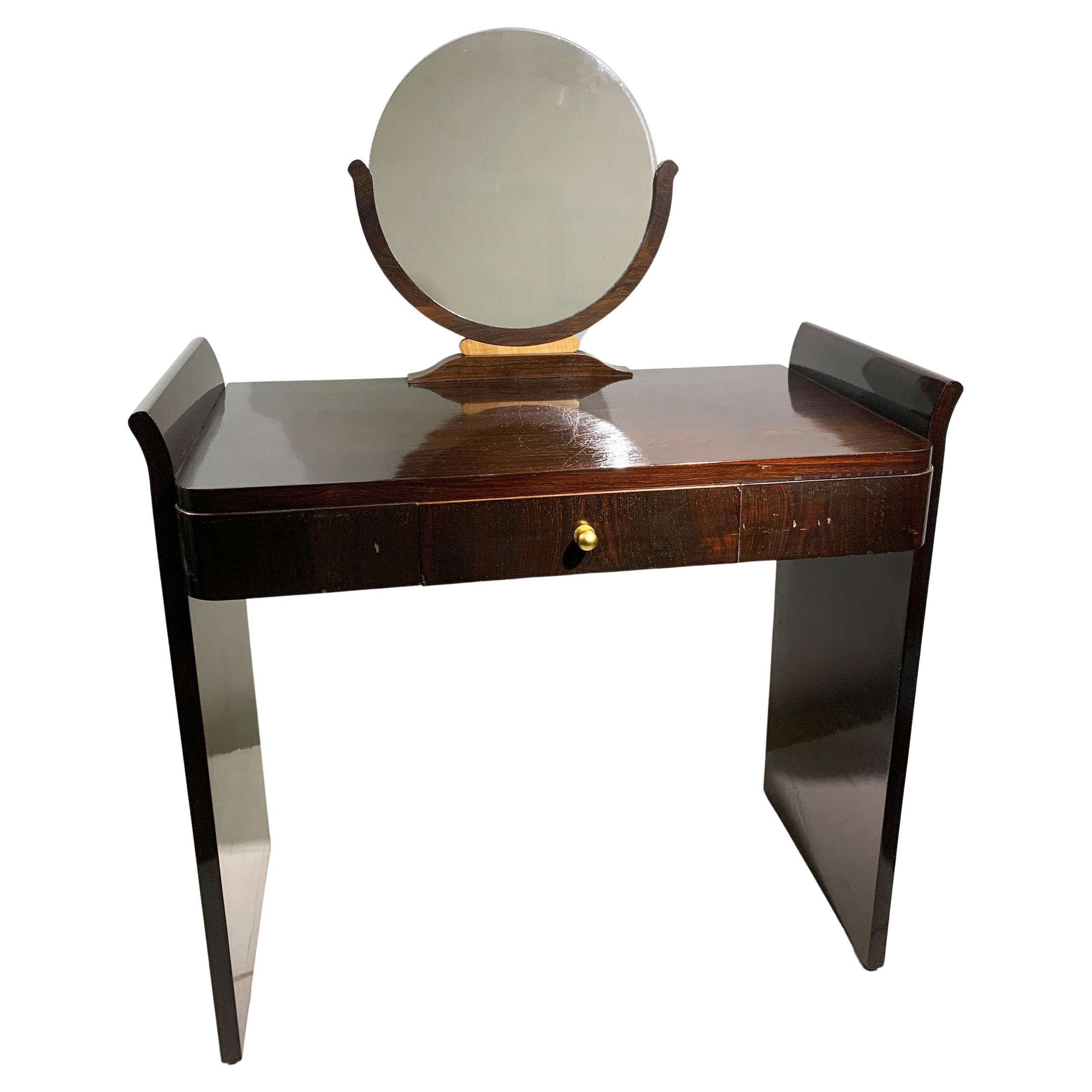 Art Deco Vanity/Dressing Table with Round Mirror, France, Circa 1930's