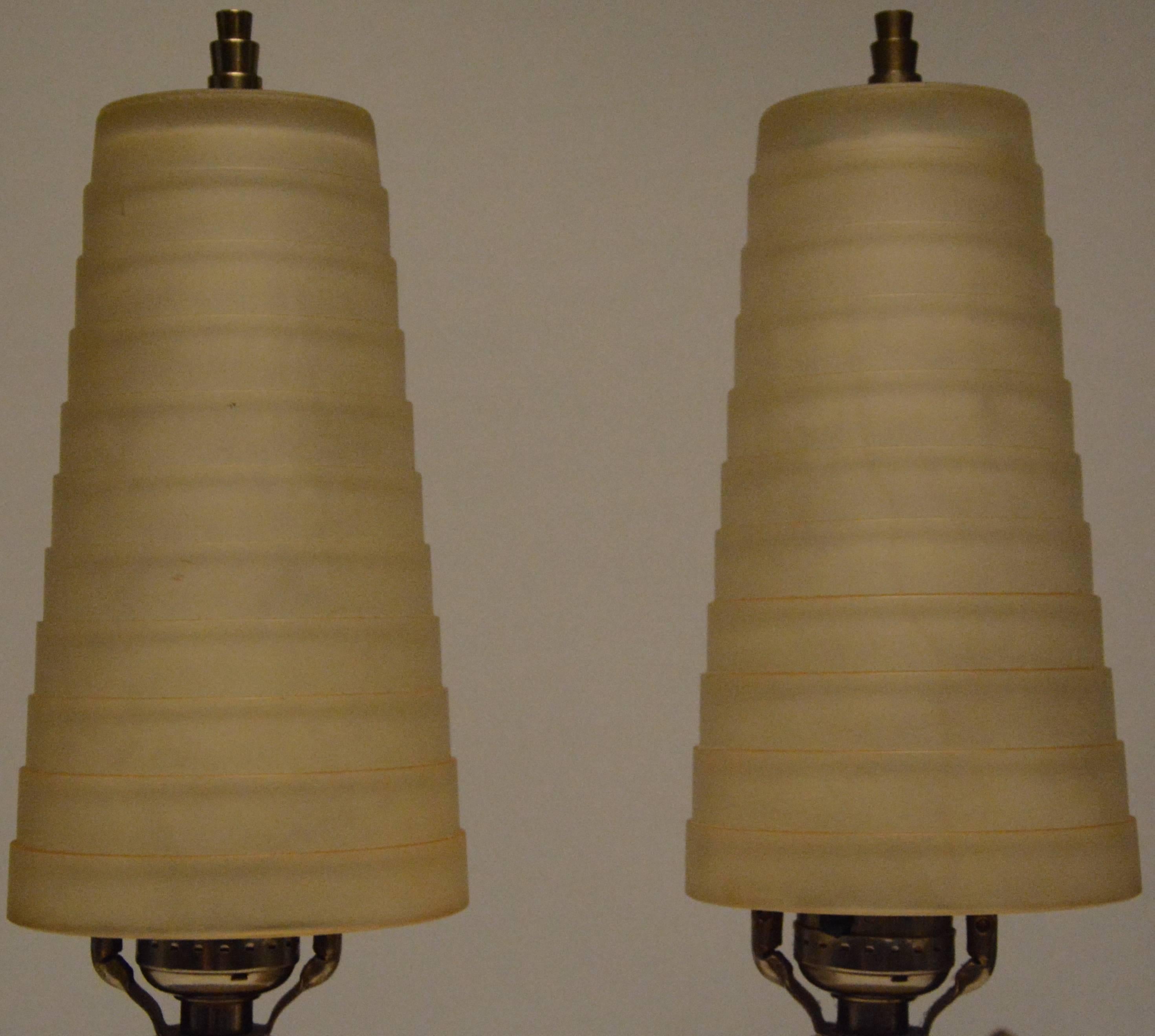 Cast Art Deco Vanity Lamps, Pair For Sale