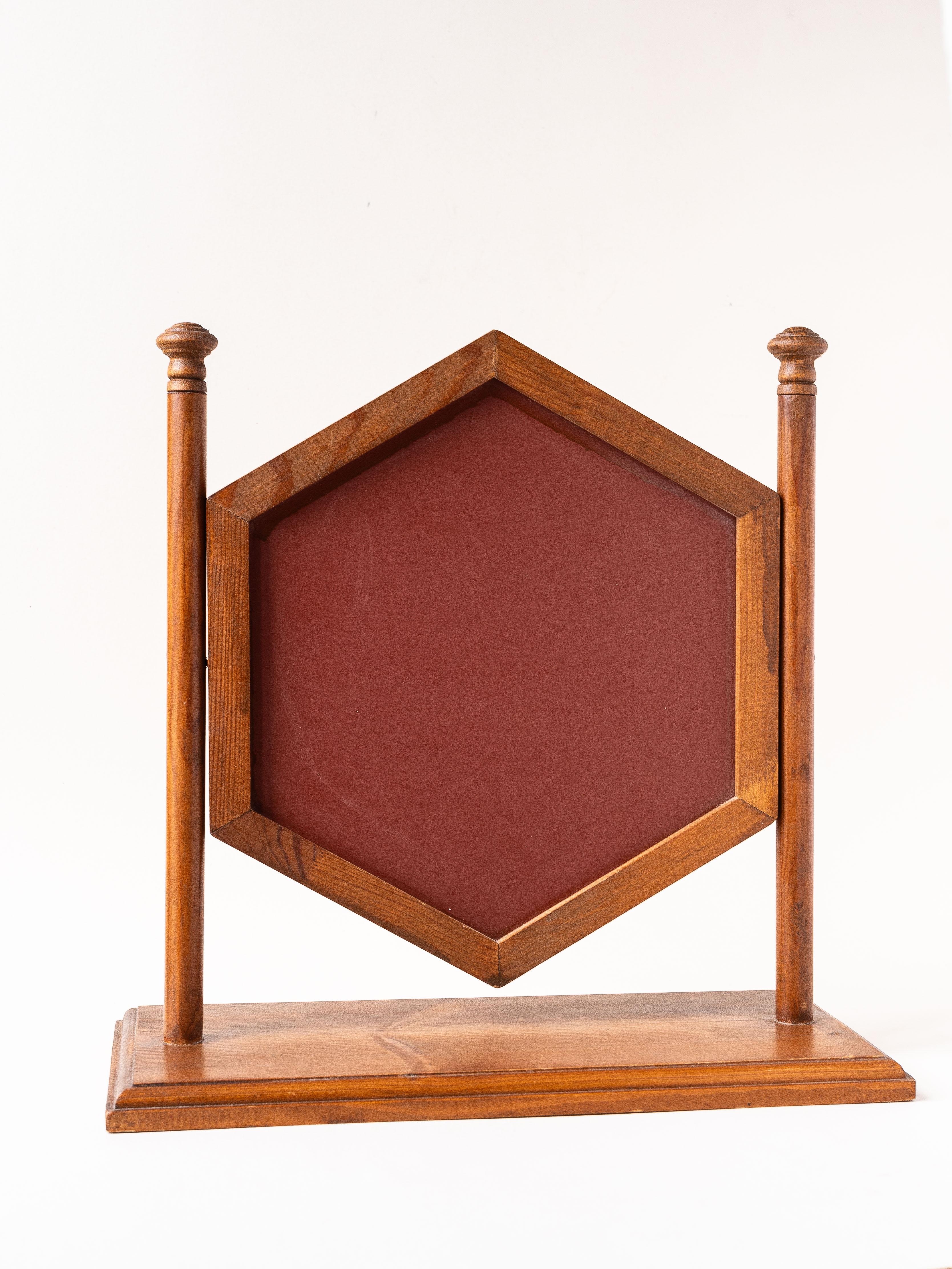 Vanity Mirror, Art Deco Pine Wood 1940s 4