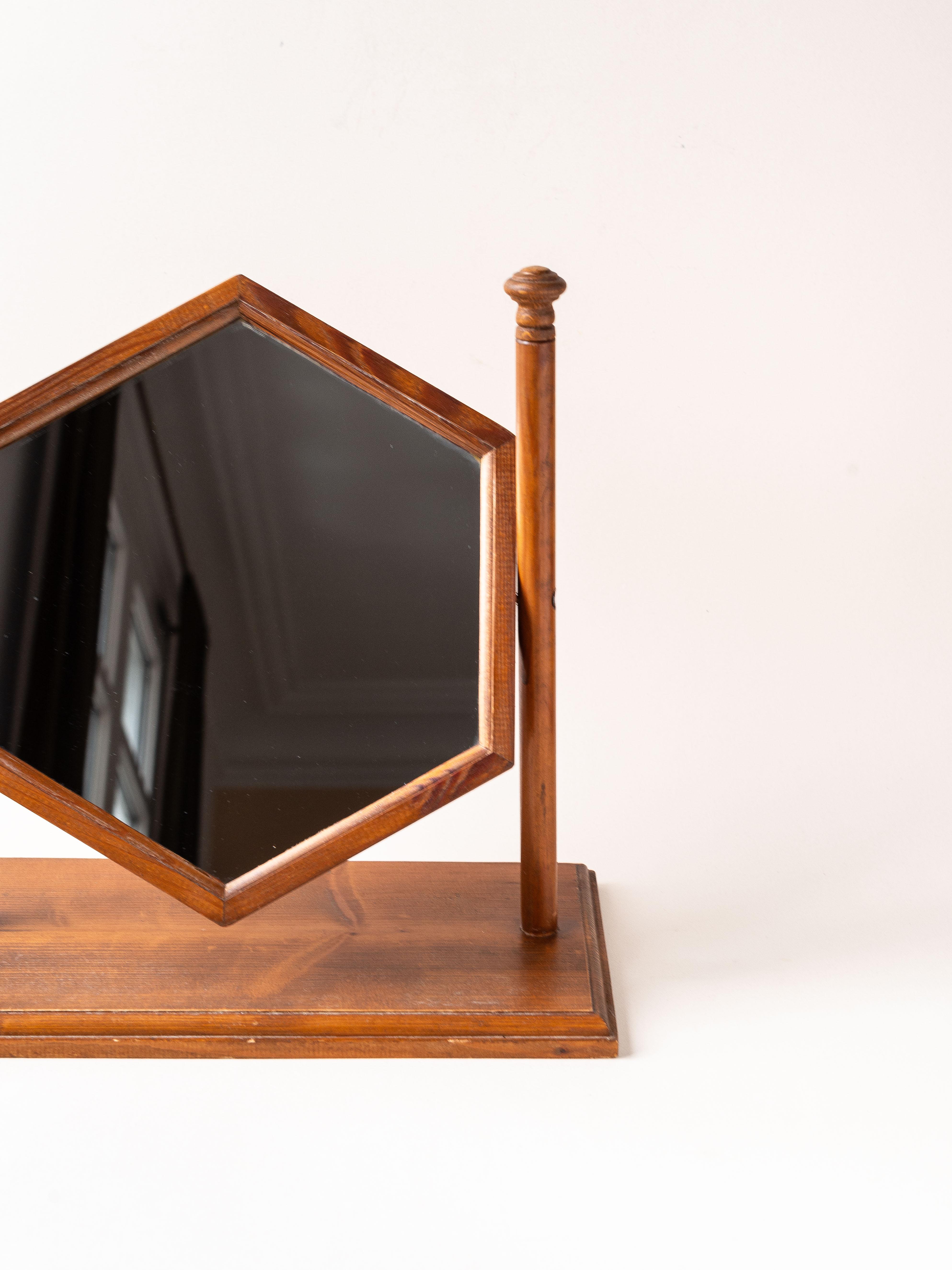 Vanity Mirror, Art Deco Pine Wood 1940s 5