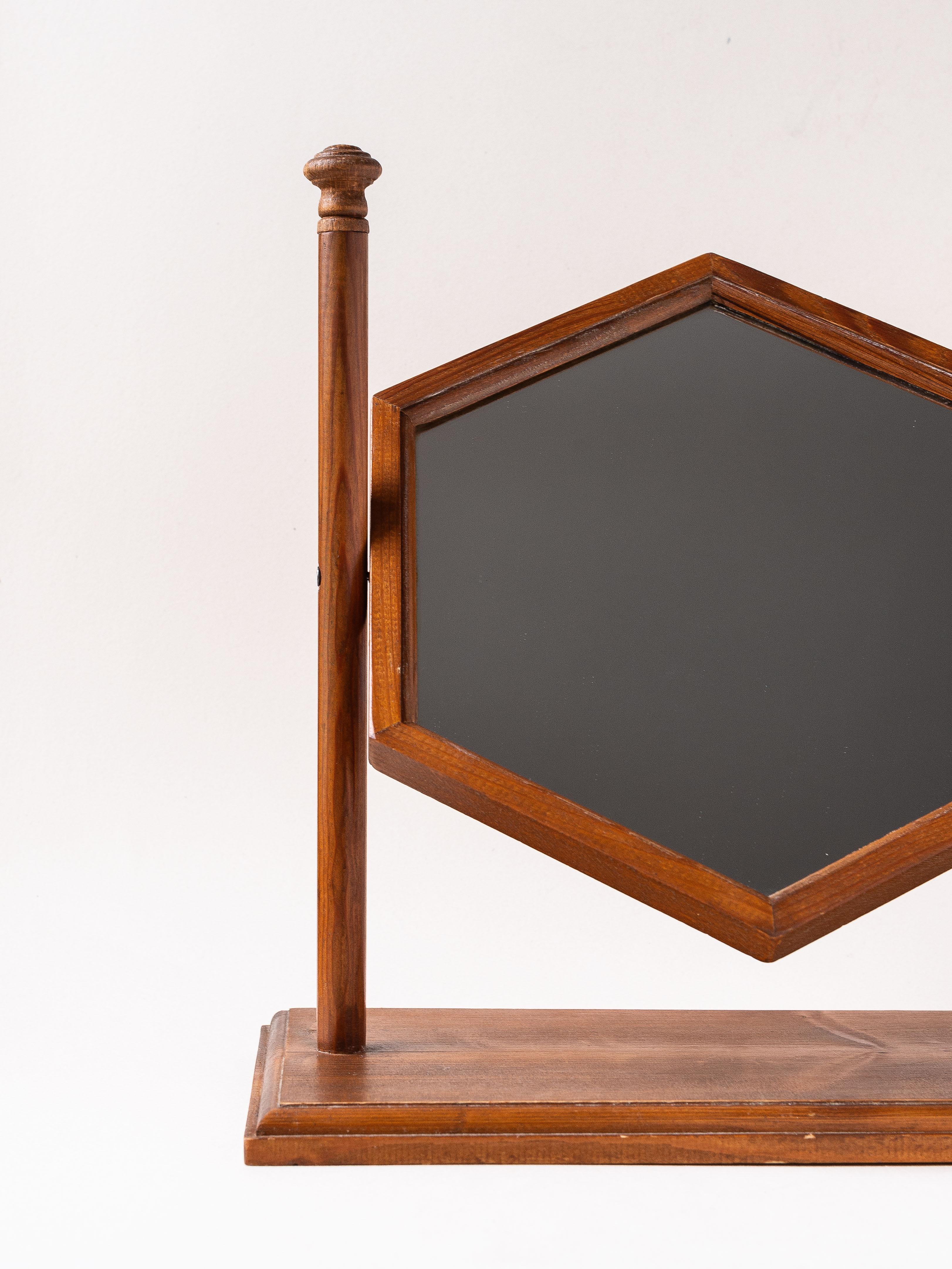 Vanity Mirror, Art Deco Pine Wood 1940s 6