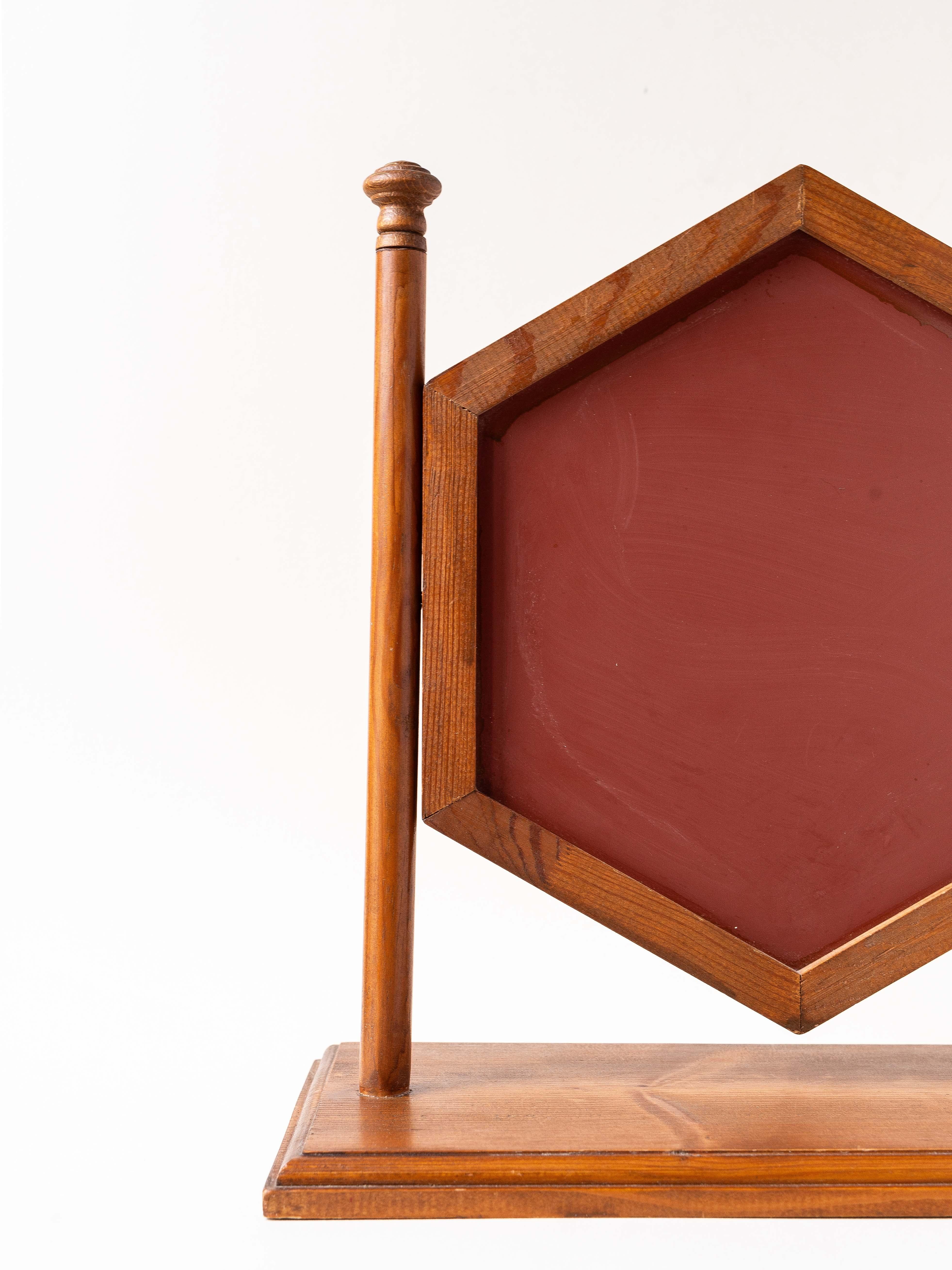 Vanity Mirror, Art Deco Pine Wood 1940s 9