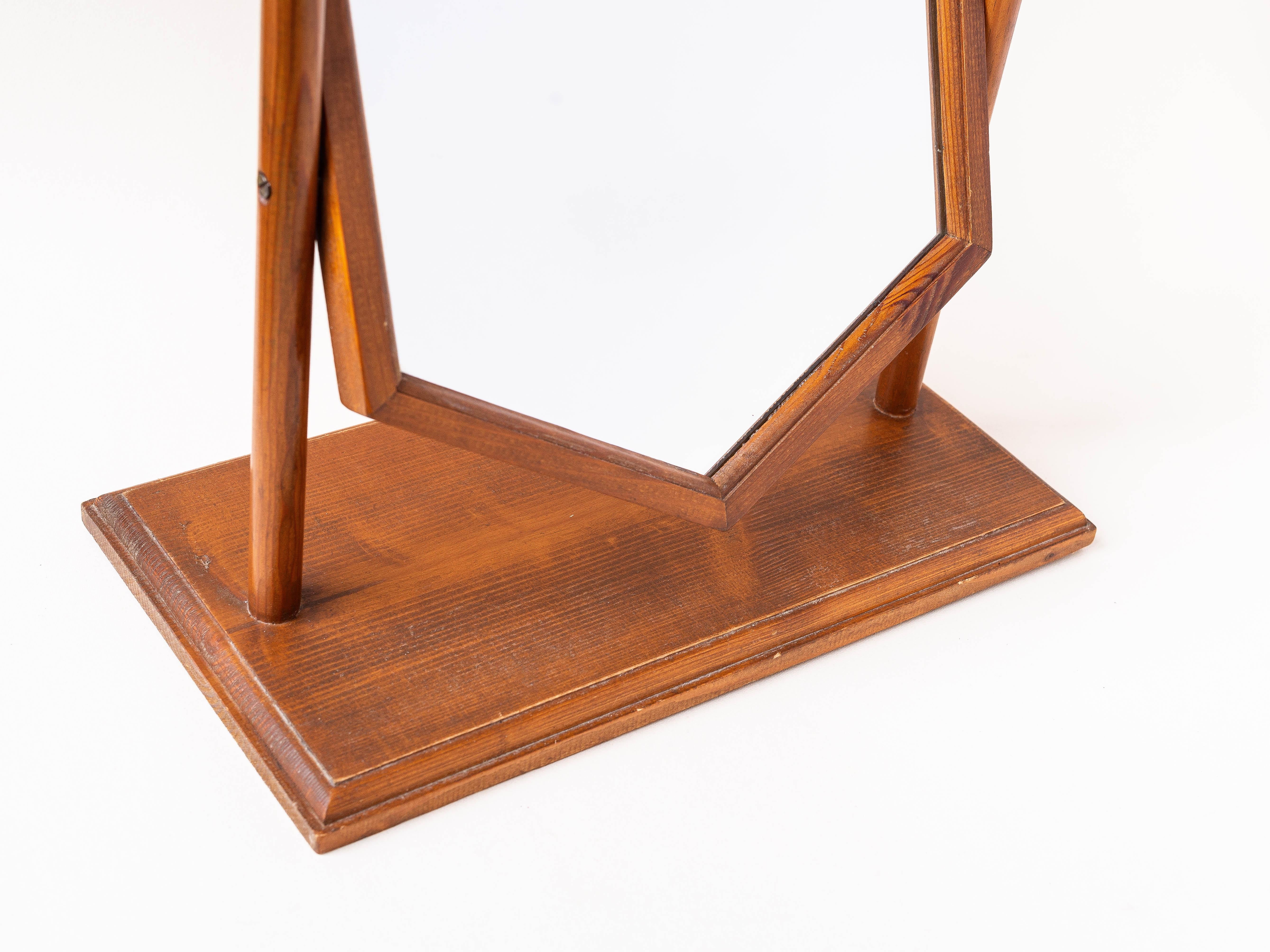 French Vanity Mirror, Art Deco Pine Wood 1940s