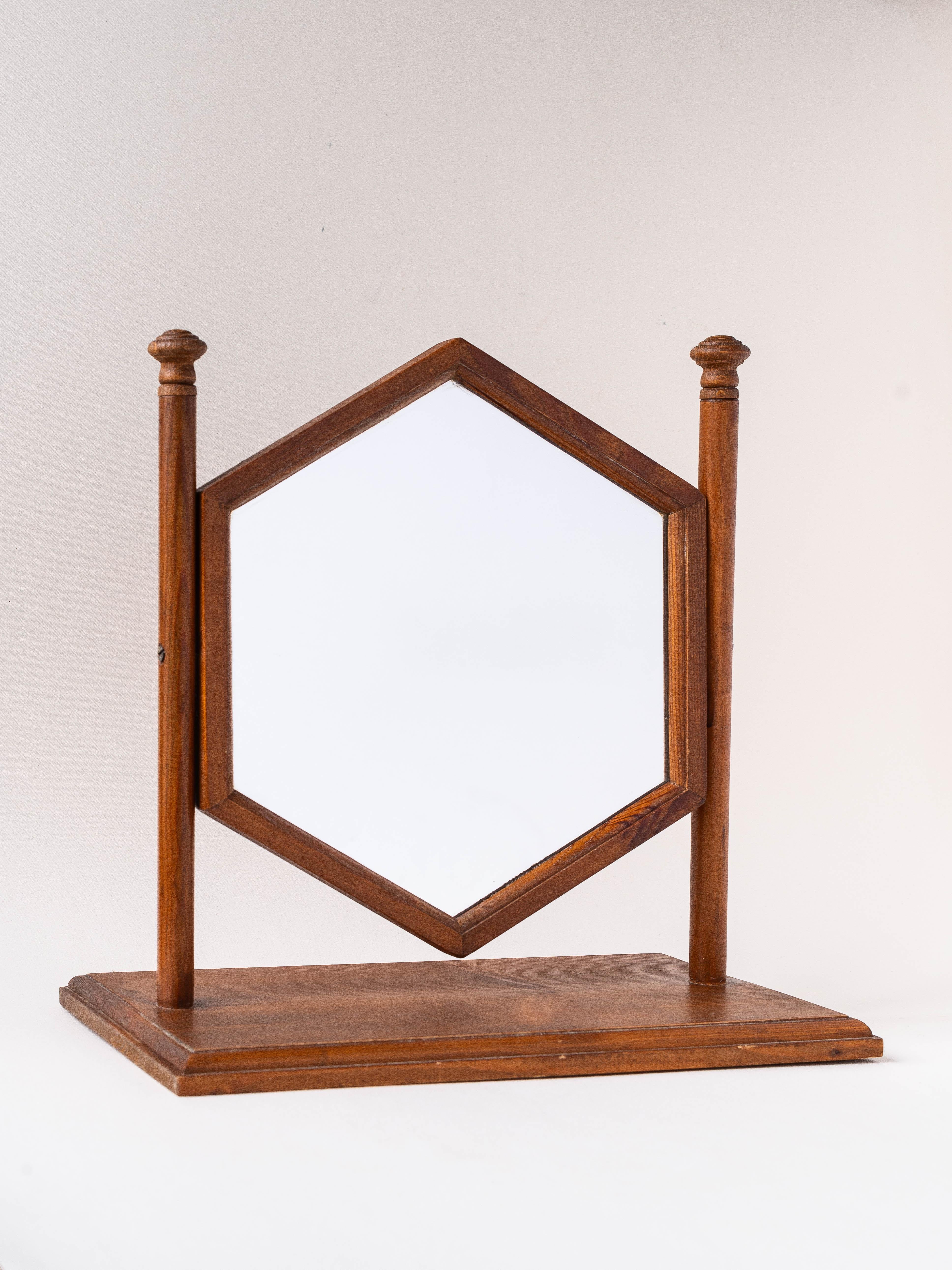 Vanity Mirror, Art Deco Pine Wood 1940s In Good Condition In ROUEN, Normandie