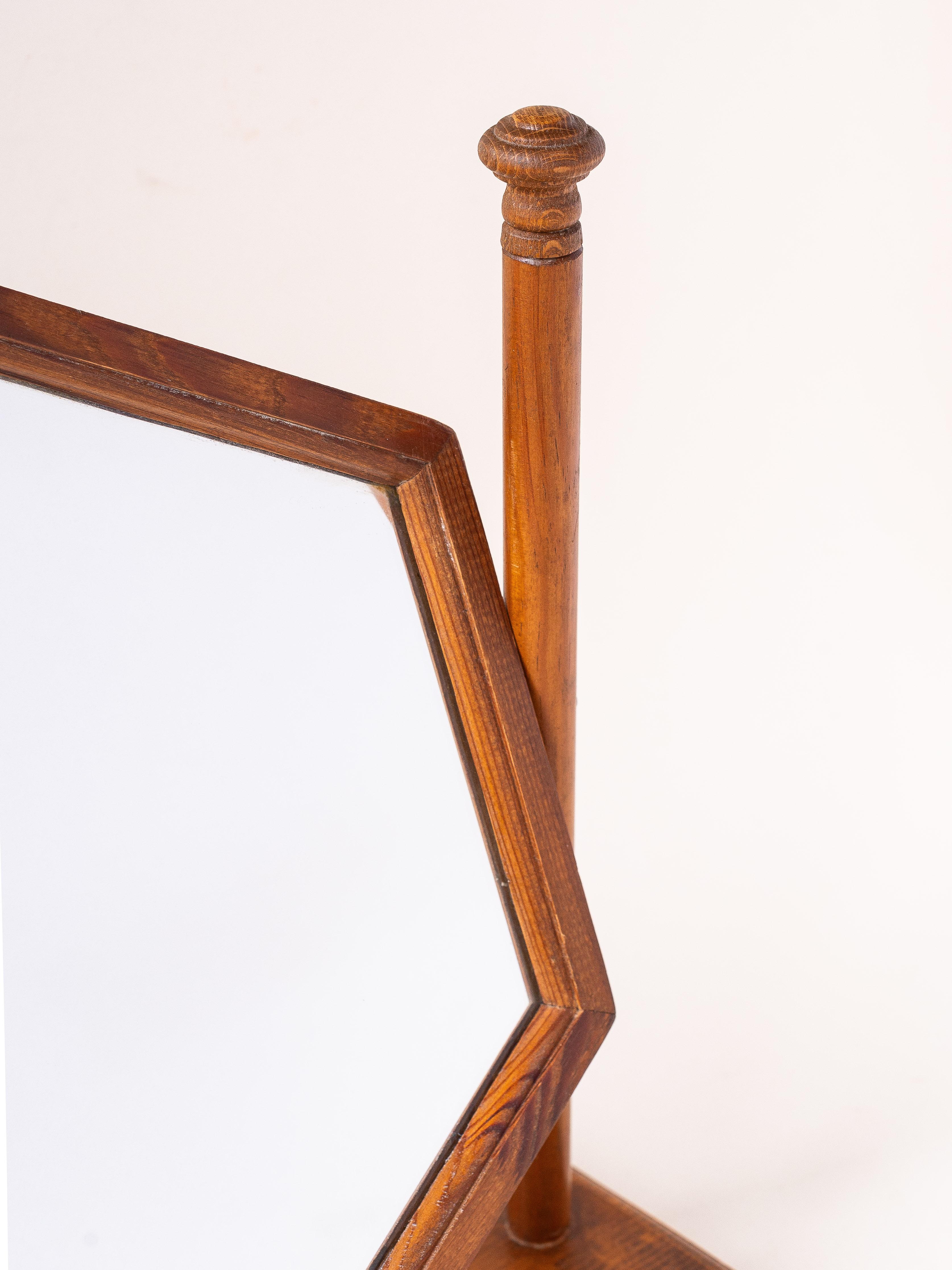20th Century Vanity Mirror, Art Deco Pine Wood 1940s
