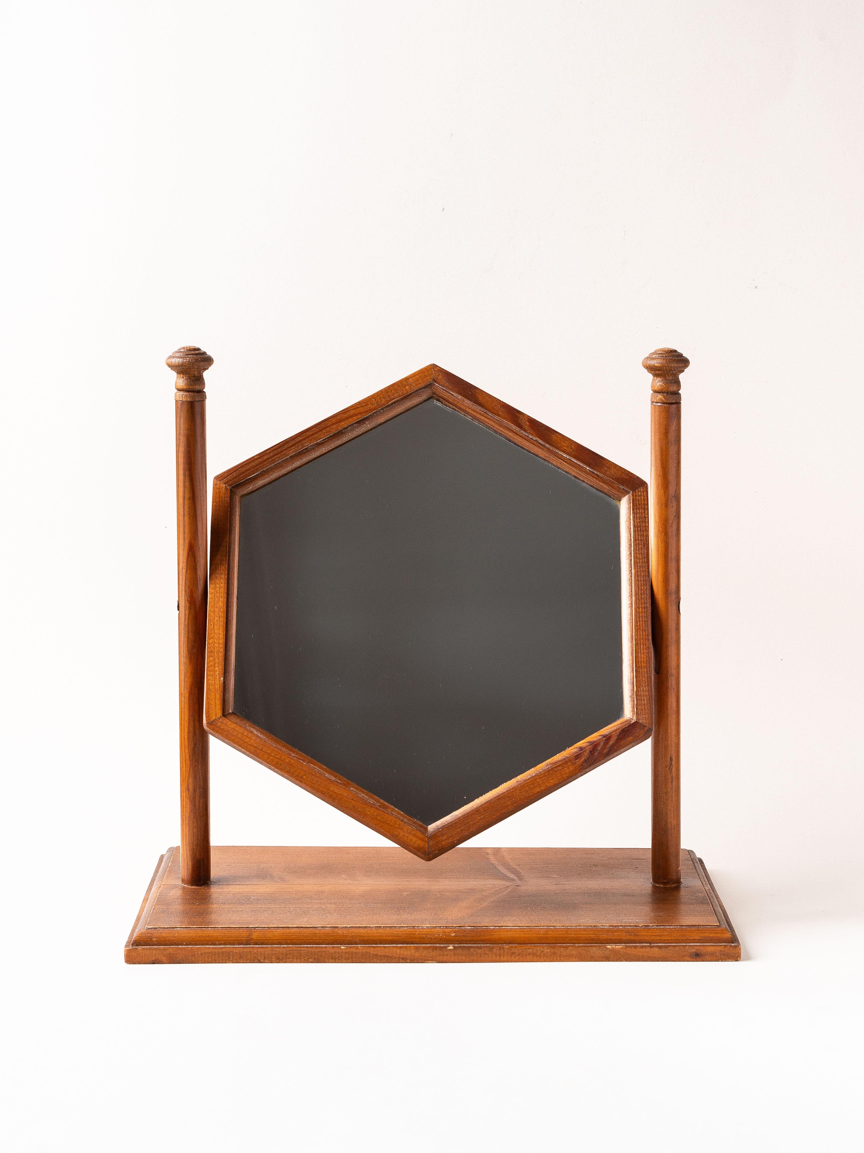 Vanity Mirror, Art Deco Pine Wood 1940s 1