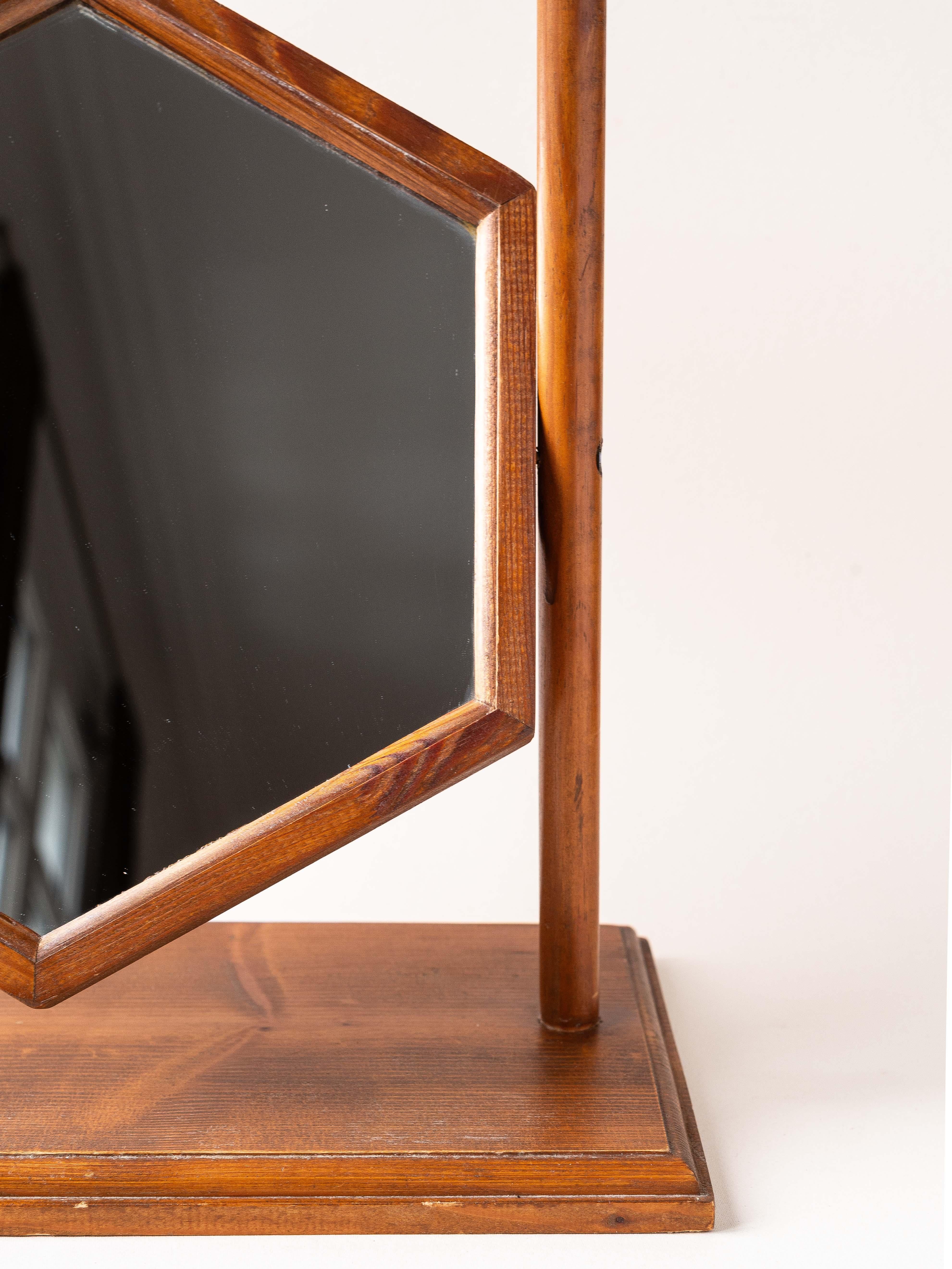 Vanity Mirror, Art Deco Pine Wood 1940s 2