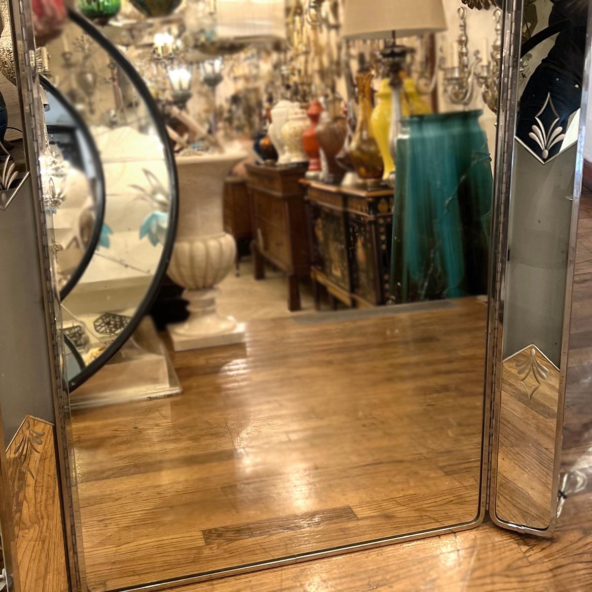 French Art Deco Vanity Mirror with Lights For Sale
