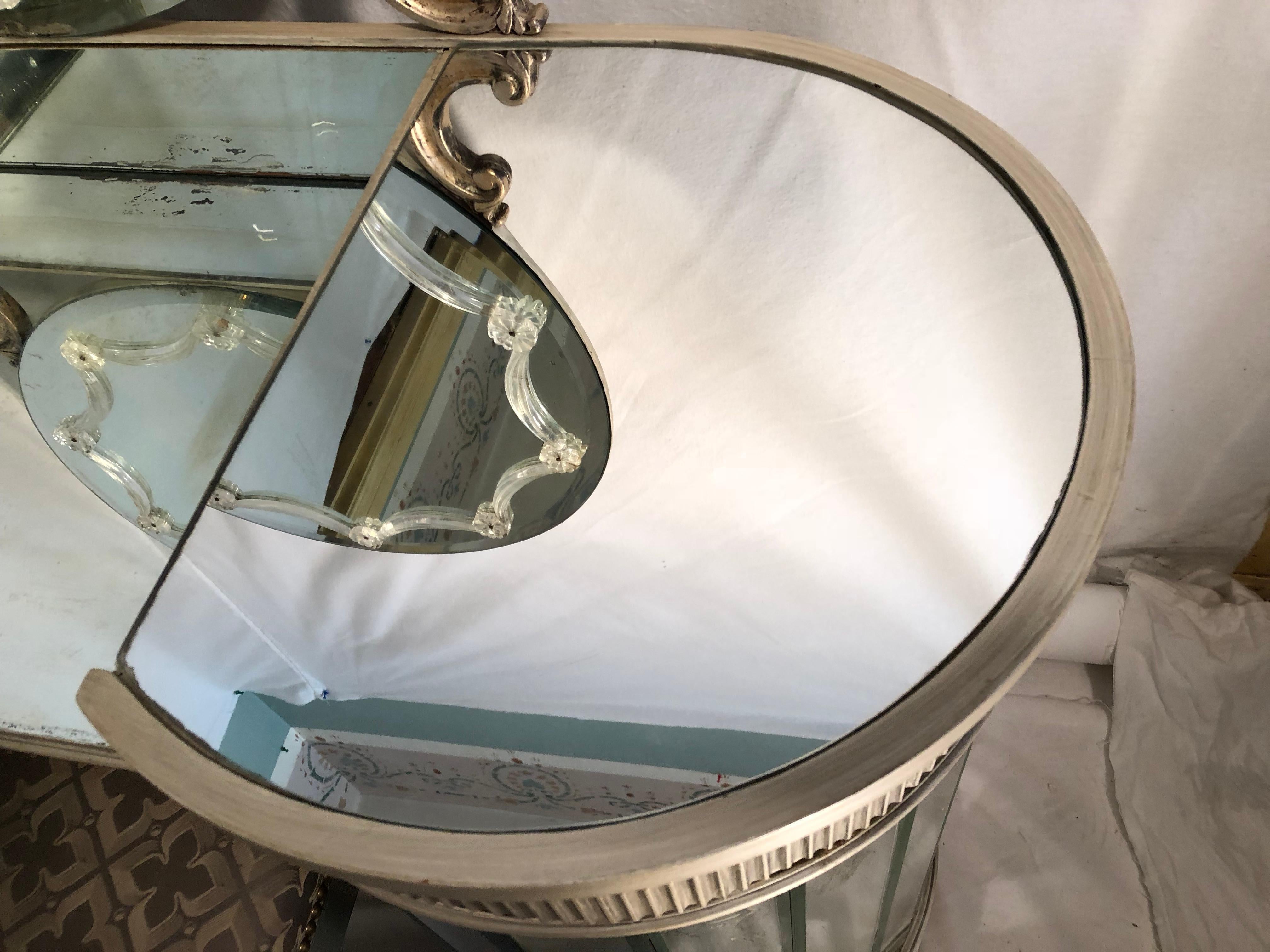 1940s Vanity, Mirrored Glass with Stool, Art Deco Mirror Dressing Table For Sale 5