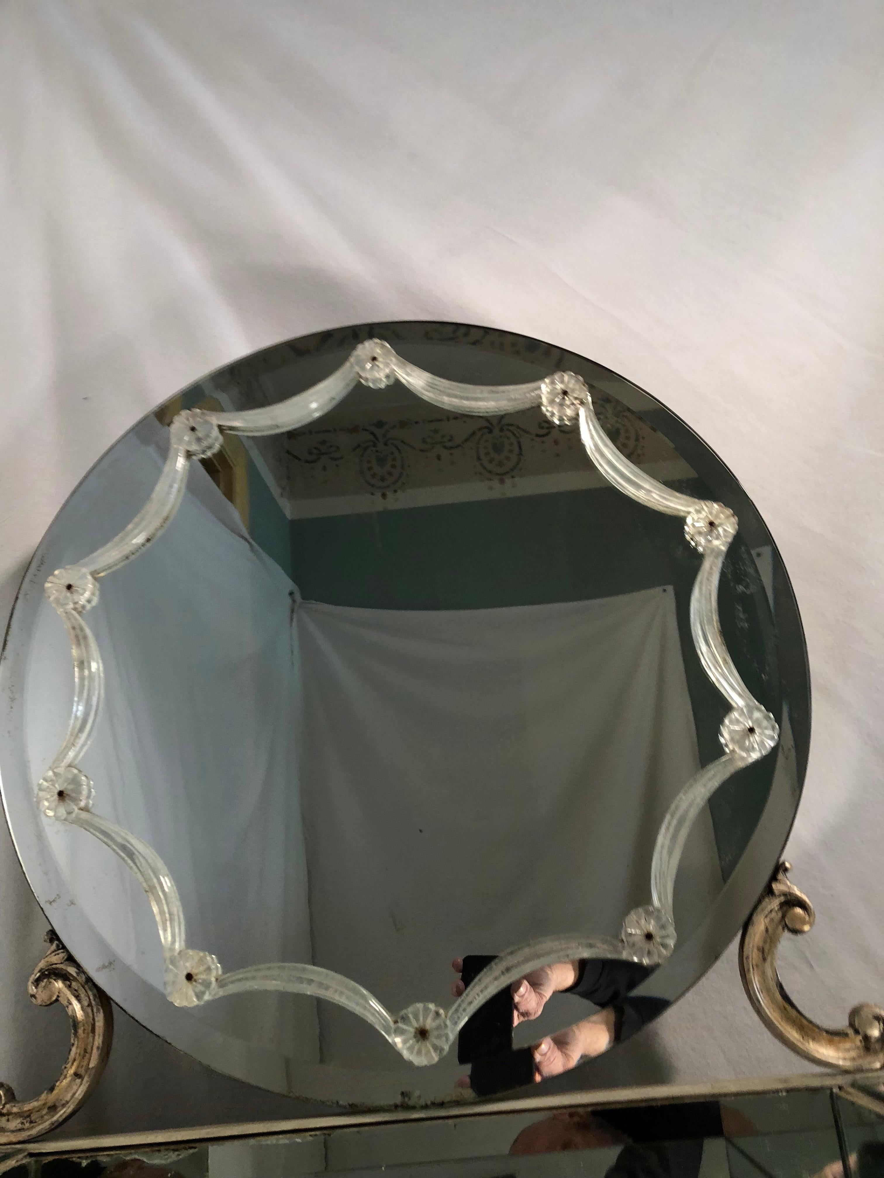 Unknown 1940s Vanity, Mirrored Glass with Stool, Art Deco Mirror Dressing Table For Sale