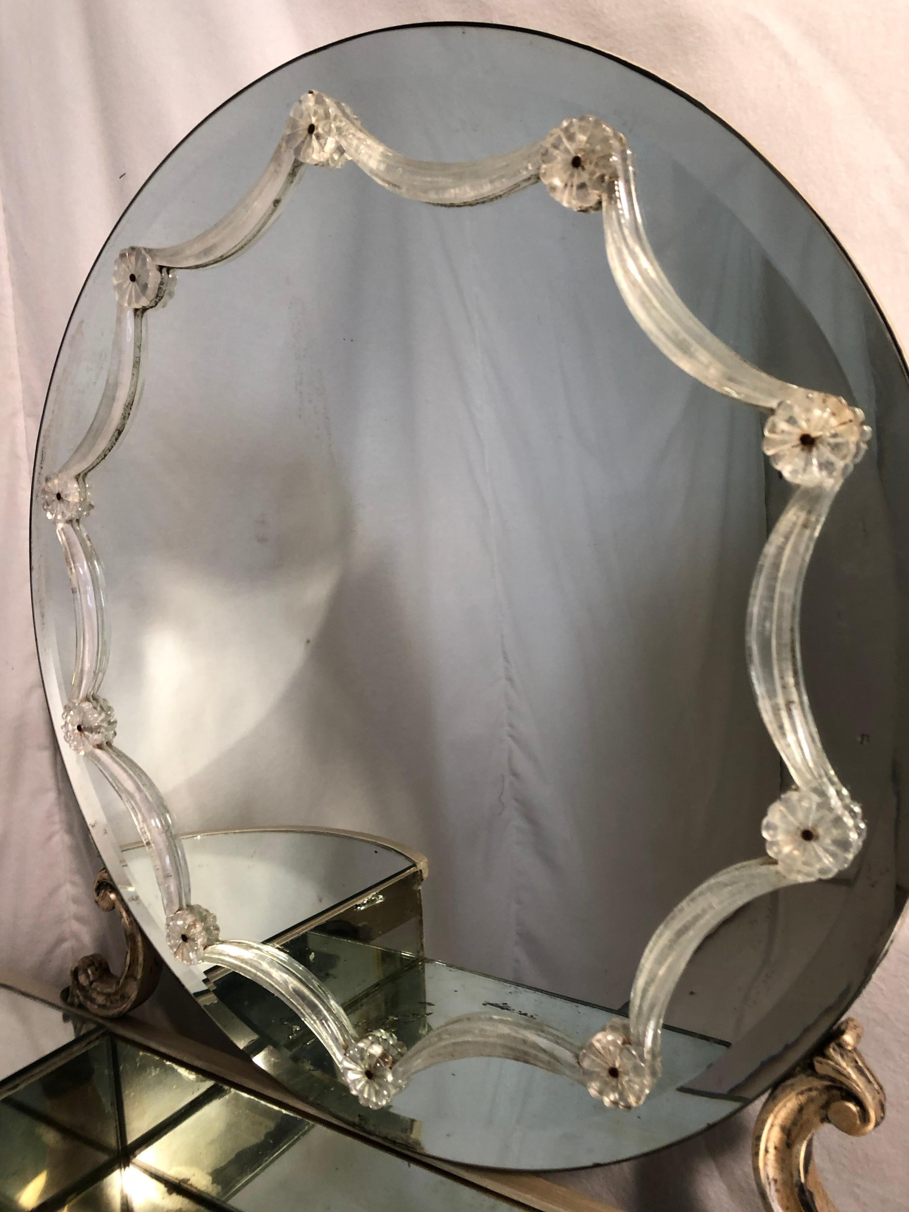 1940s Vanity, Mirrored Glass with Stool, Art Deco Mirror Dressing Table For Sale 1