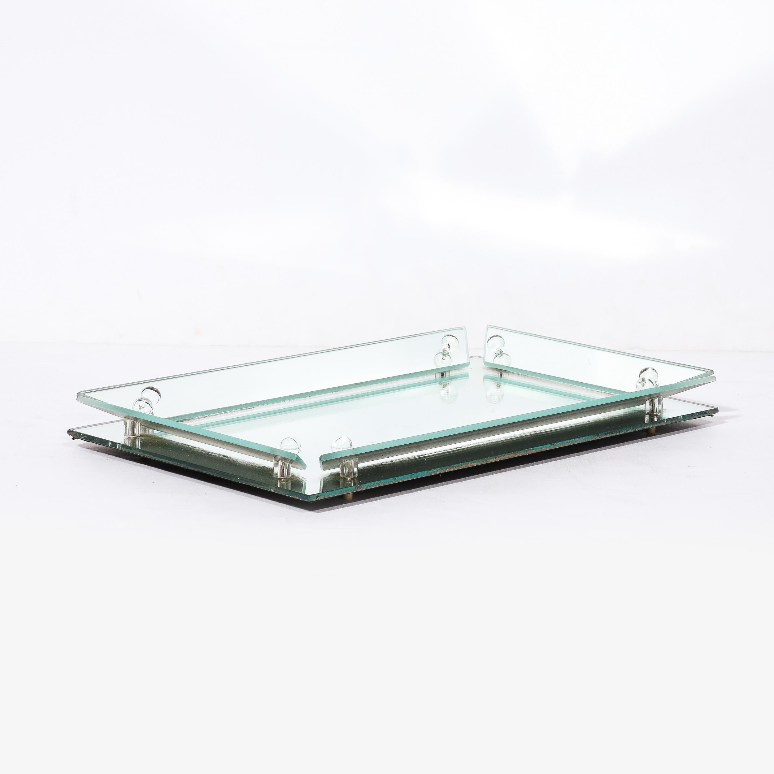 Schminktablett im Art déco-Stil aus abgeschrägtem Spiegelglas mit Glasdetails im Angebot 6