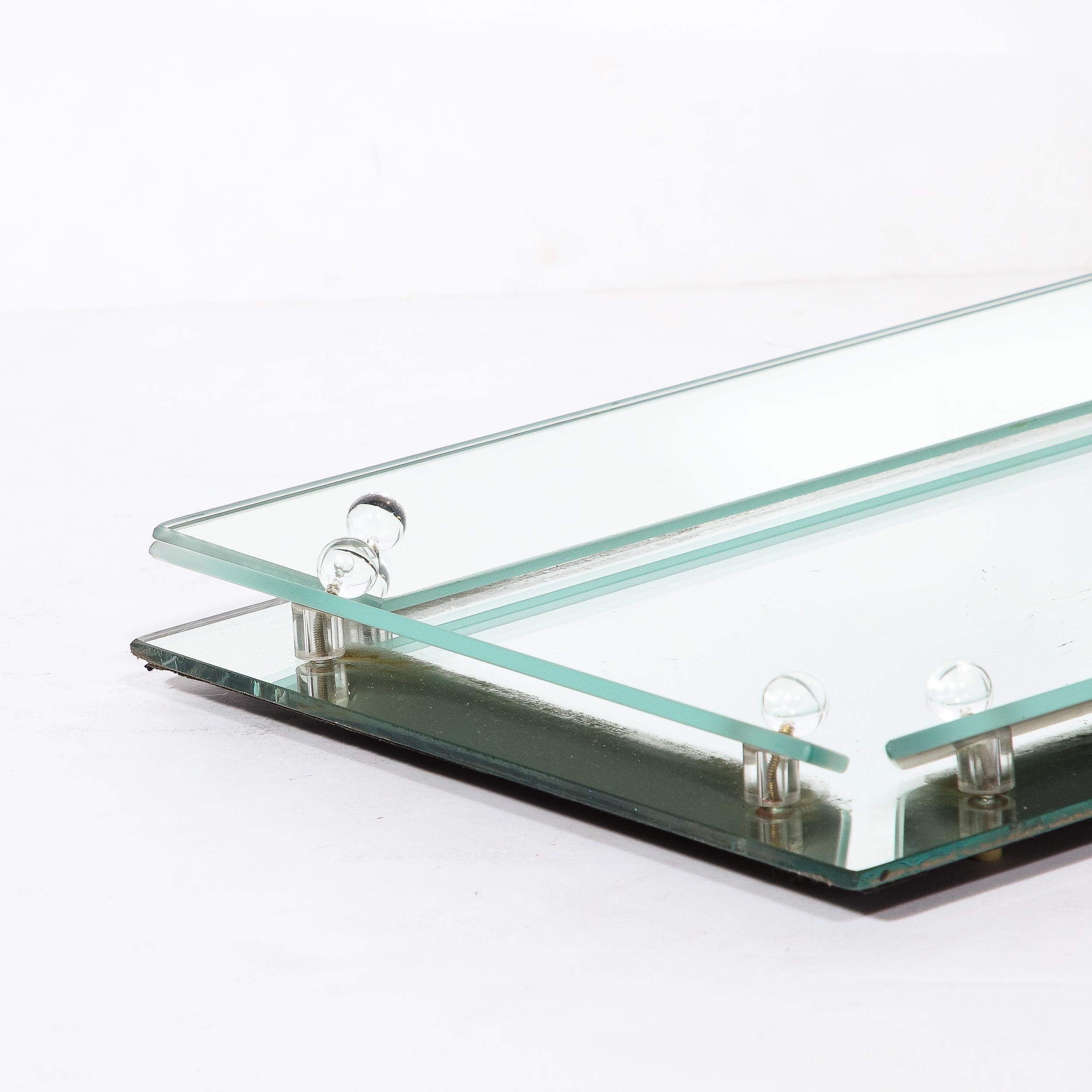 Art Deco Vanity Tray in Beveled Mirror Glass with Glass Studded Detailing For Sale 4