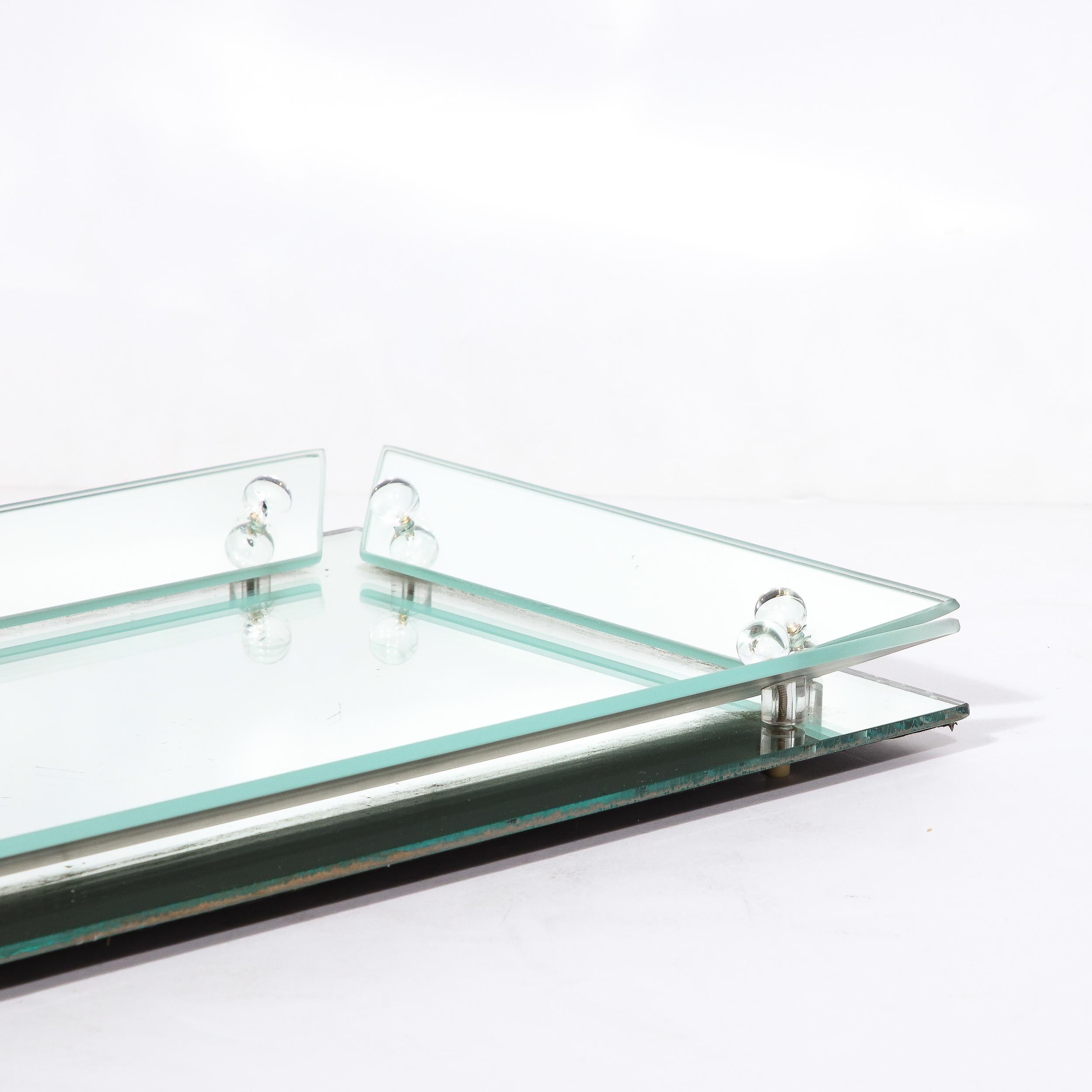 Schminktablett im Art déco-Stil aus abgeschrägtem Spiegelglas mit Glasdetails im Angebot 8
