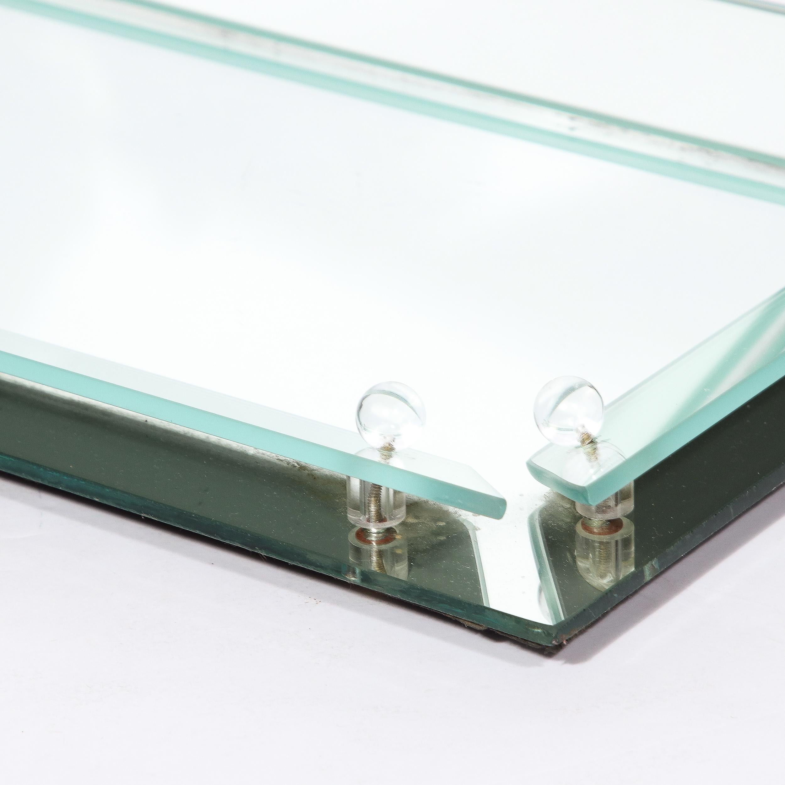Schminktablett im Art déco-Stil aus abgeschrägtem Spiegelglas mit Glasdetails im Angebot 1