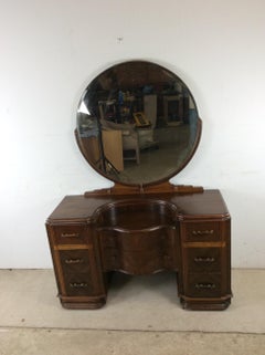 Art Deco Vanity with 8 Dovetailed Drawers & Round Mirror