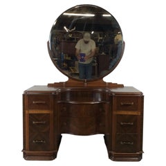Art Deco Vanity with 8 Dovetailed Drawers & Round Mirror