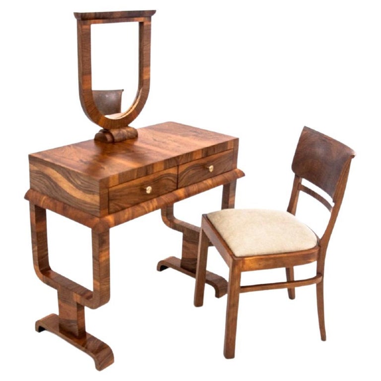 Art Deco Vanity with Chair, Poland, 1940s For Sale at 1stDibs