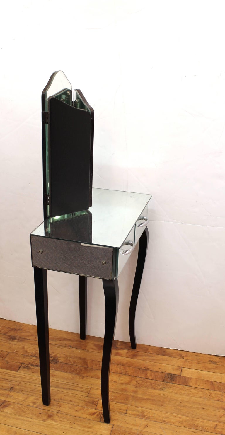 Art Deco Vanity with Mirrored Surface and Trifold Mirror at 1stDibs