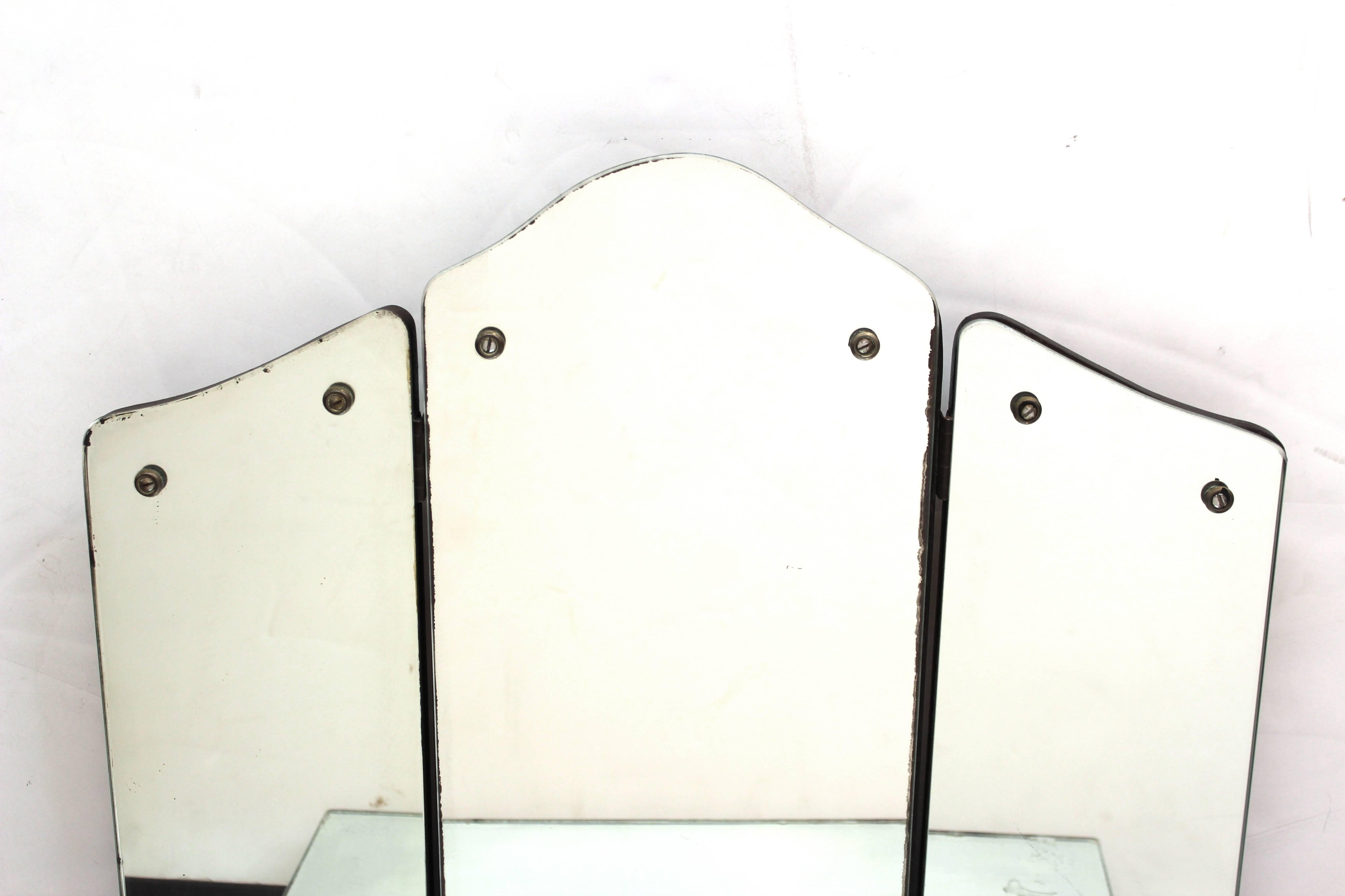 20th Century Art Deco Vanity with Mirrored Surface and Trifold Mirror