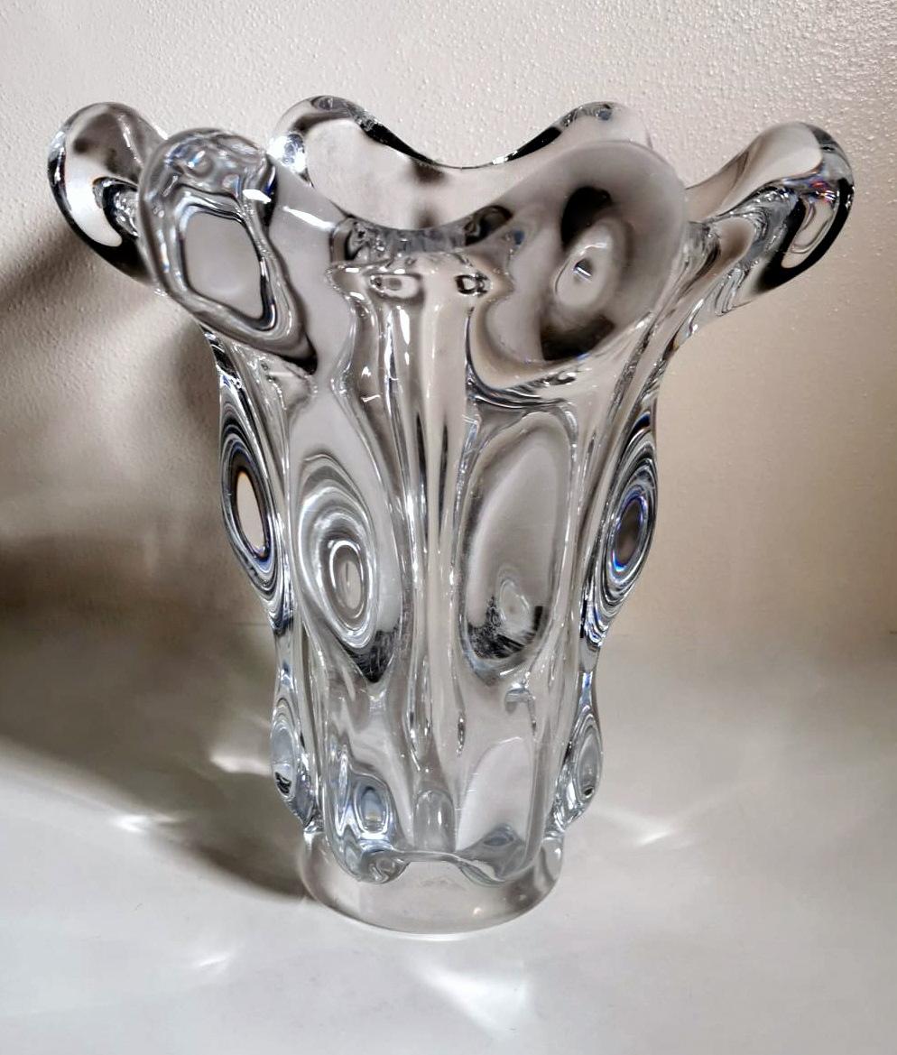 Hand-Crafted Art Deco Vannes-le-chatel Cristalleries French Clear Lead Crystal Vase