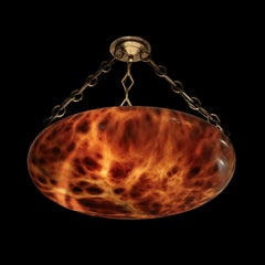 Art Deco Variegated Alabaster & Bronze Pendant Chandelier