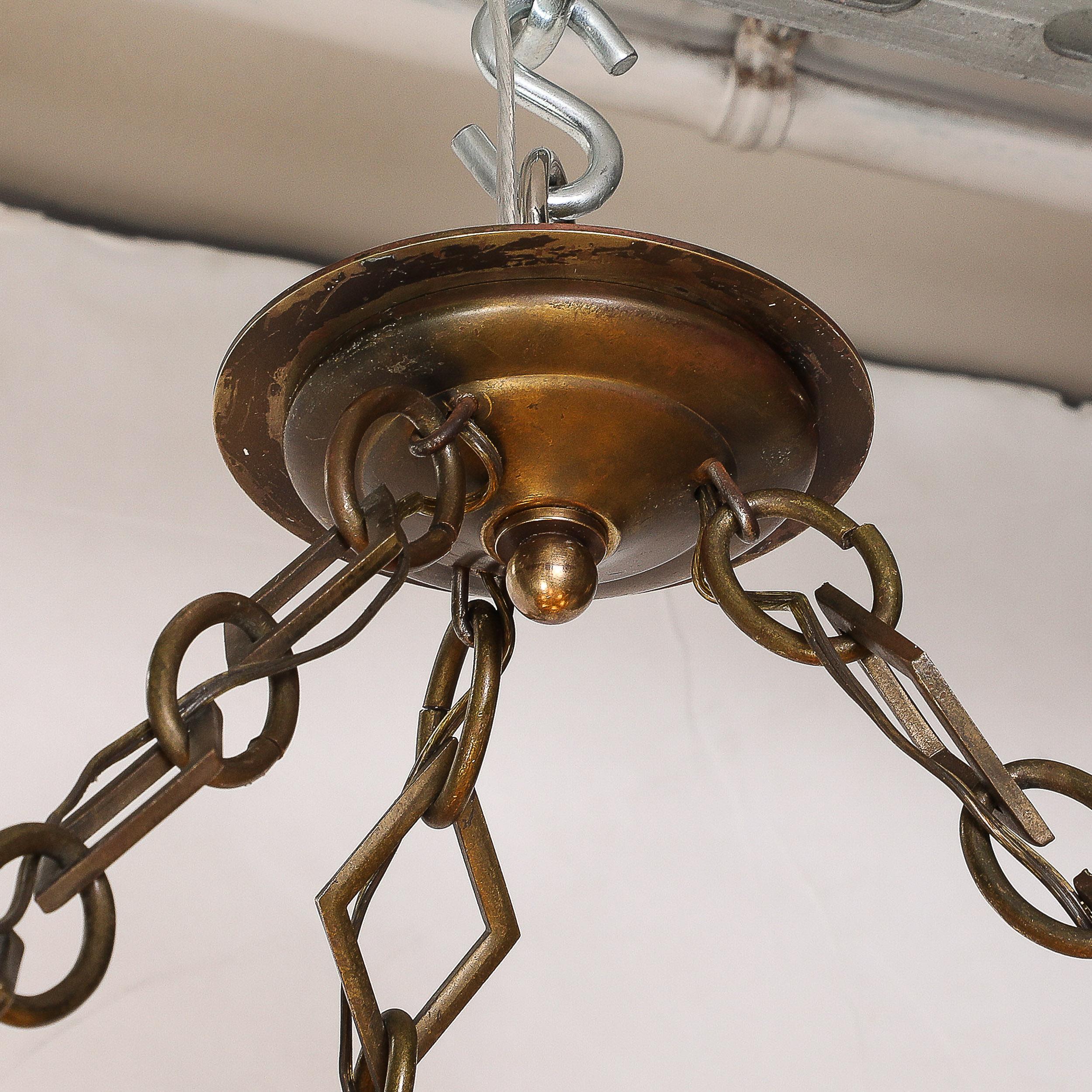 Lampadario a sospensione Art Deco in alabastro variegato e bronzo In condizioni ottime in vendita a New York, NY