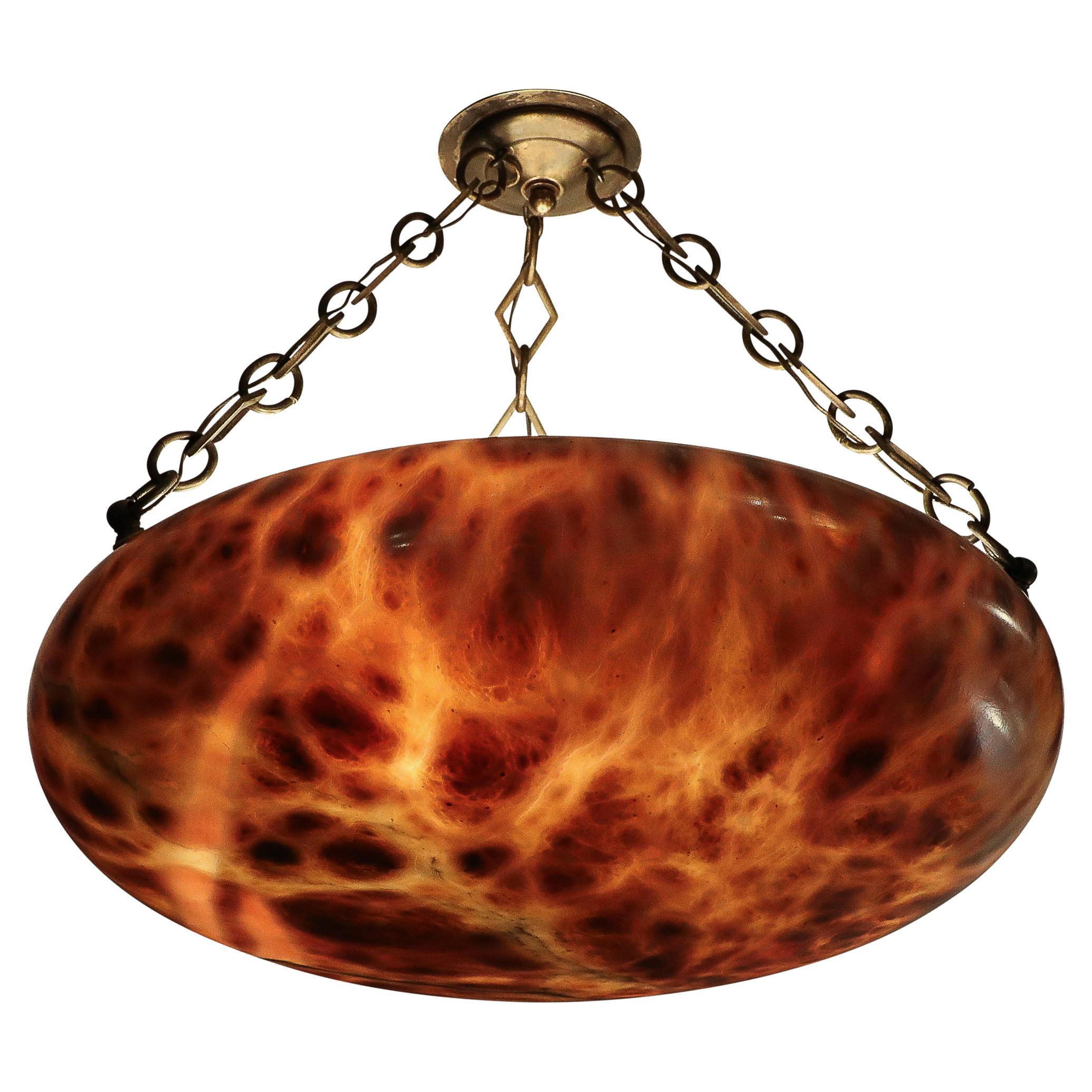 Art Deco Variegated Alabaster & Bronze Pendant Chandelier