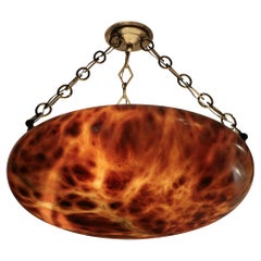Art Deco Variegated Alabaster & Bronze Pendant Chandelier