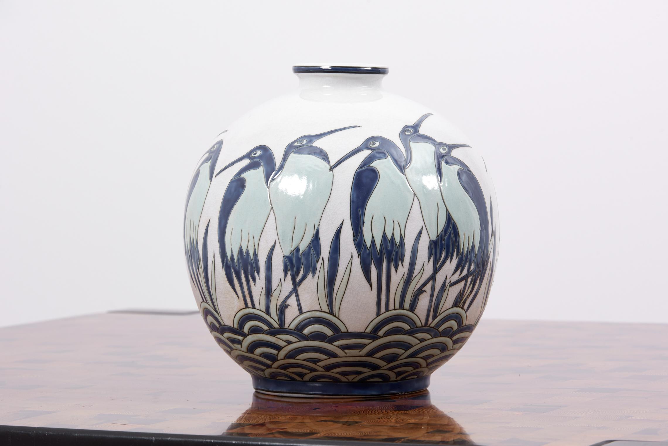 Bulbous vase, model AD003-2 by Keralouve in Belgium (signed), 1970s.
In style of Charles Catteau and Art Deco.