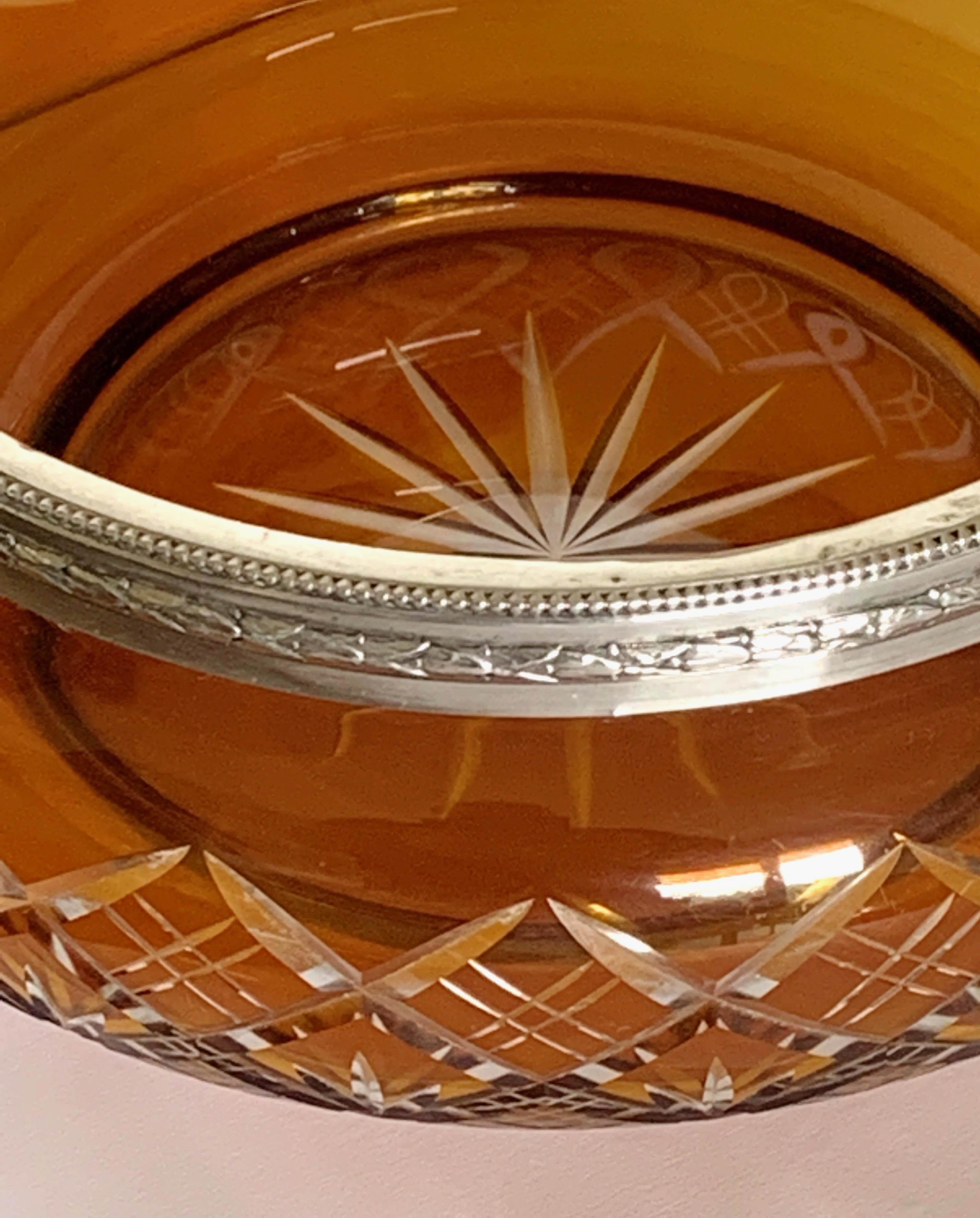 Art Deco Vase, Bowl in Carved Crystal Color Amber and Silver 800, Italy, 1930s For Sale 5