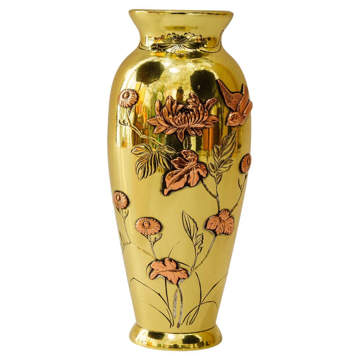 Art-déco-Vase aus Messing und Kupfer, Konbination Vienna, um 1920