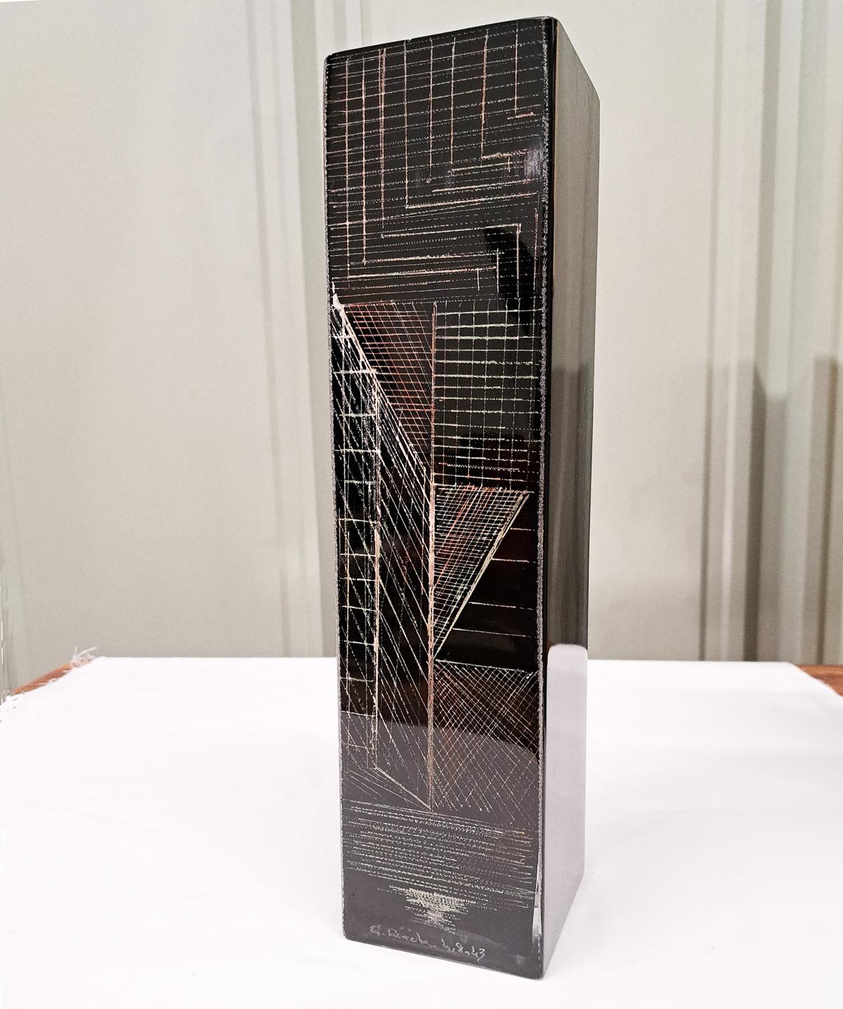 Art Déco Vaso Art Deco di Anatole Riecke in vetro nero anni '30 in vendita