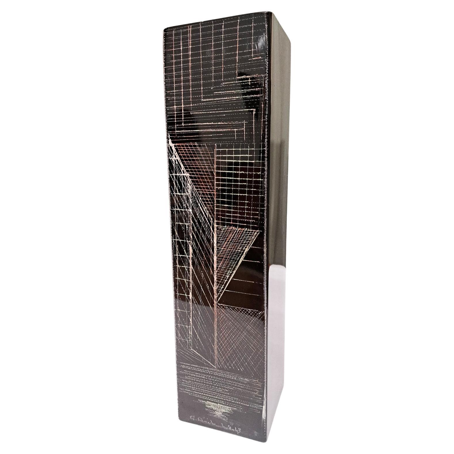 Vaso Art Deco di Anatole Riecke in vetro nero anni '30