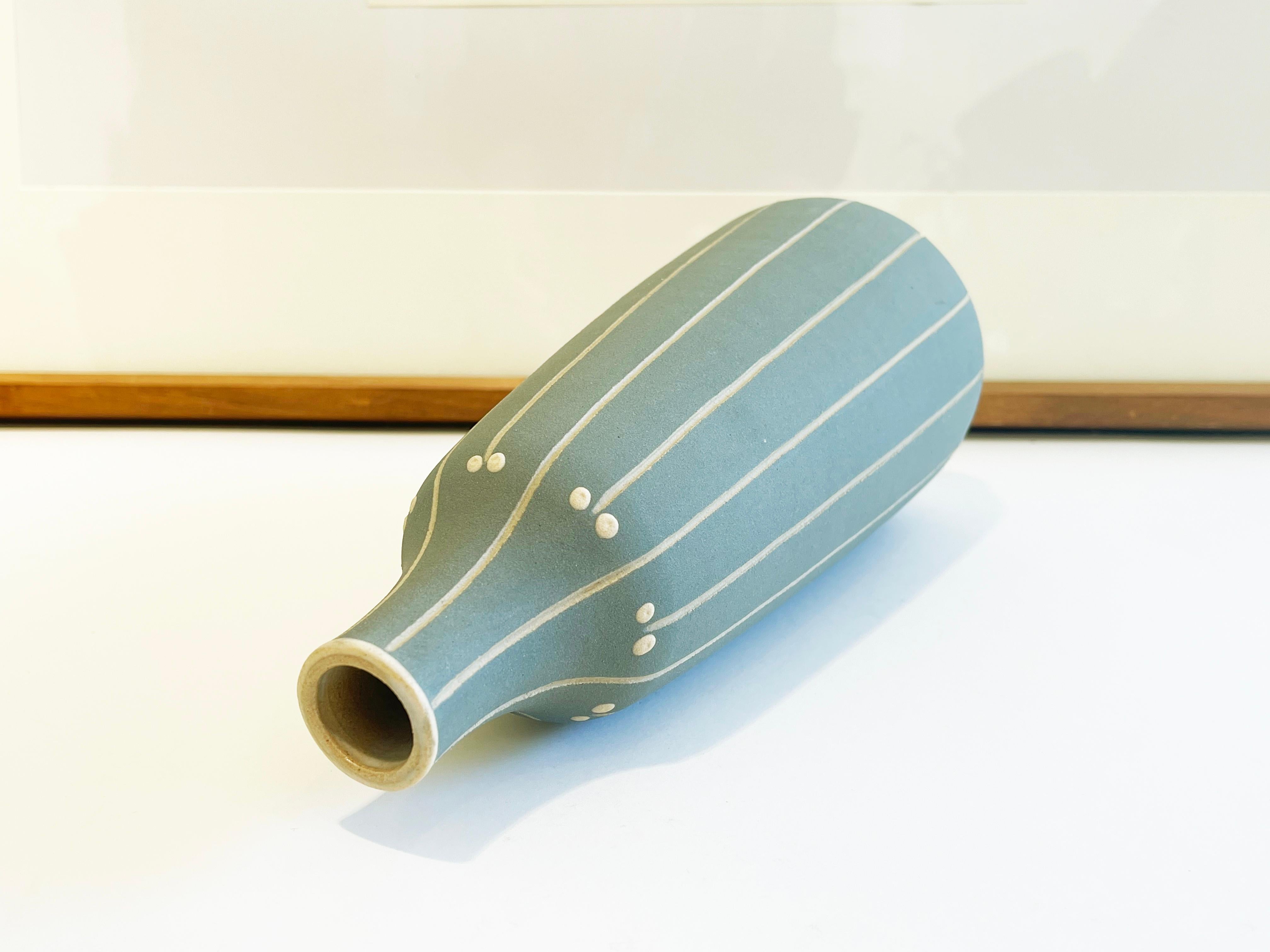 Hand-Crafted Art Deco Vase by Carl Fischer Incised Decor, Pastel Turquoise, 1920's, Germany For Sale