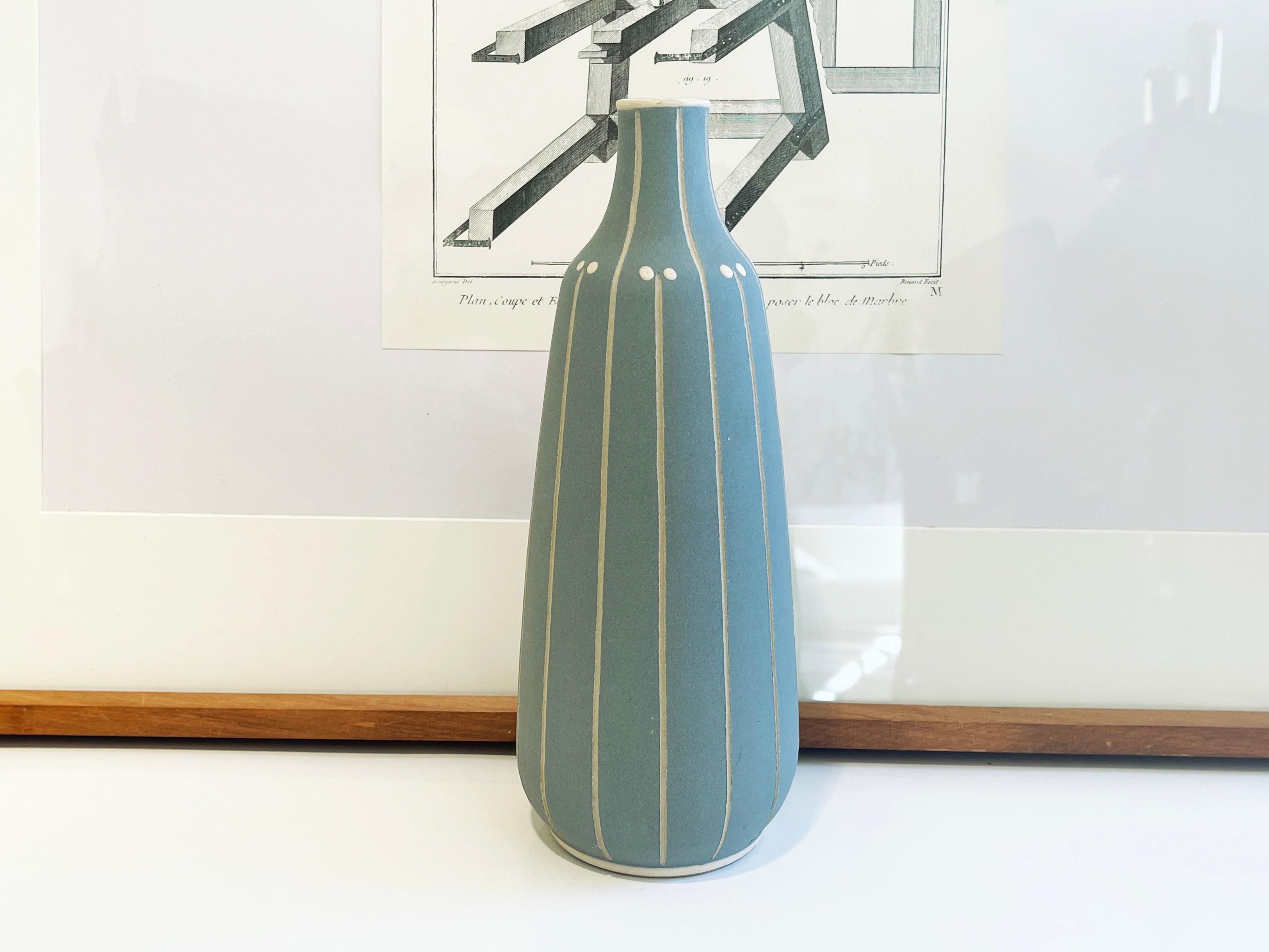 Art Deco Vase by Carl Fischer Incised Decor, Pastel Turquoise, 1920's, Germany For Sale 1