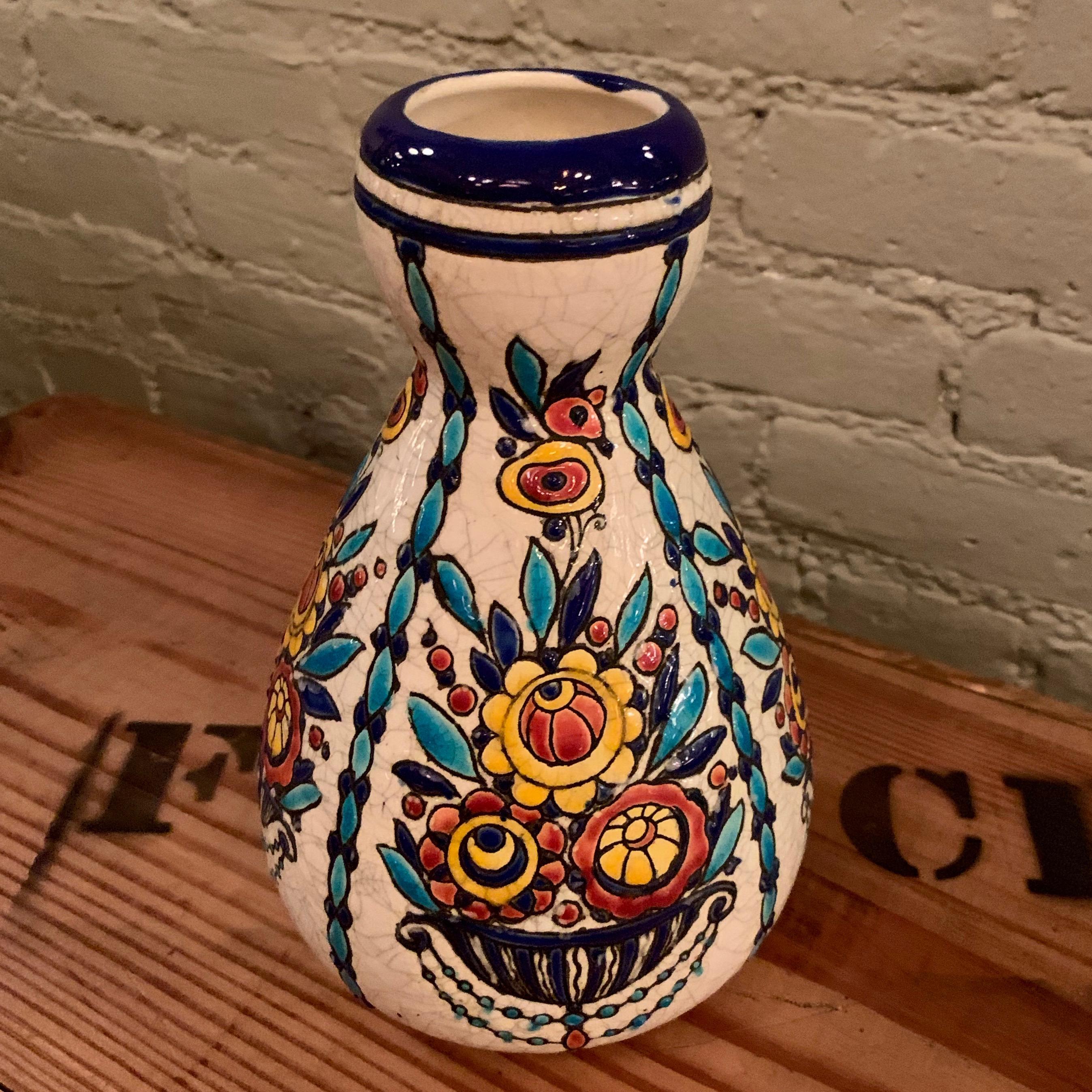 Enameled Art Deco Vase by Charles Catteau for Boch Frères Keramis For Sale