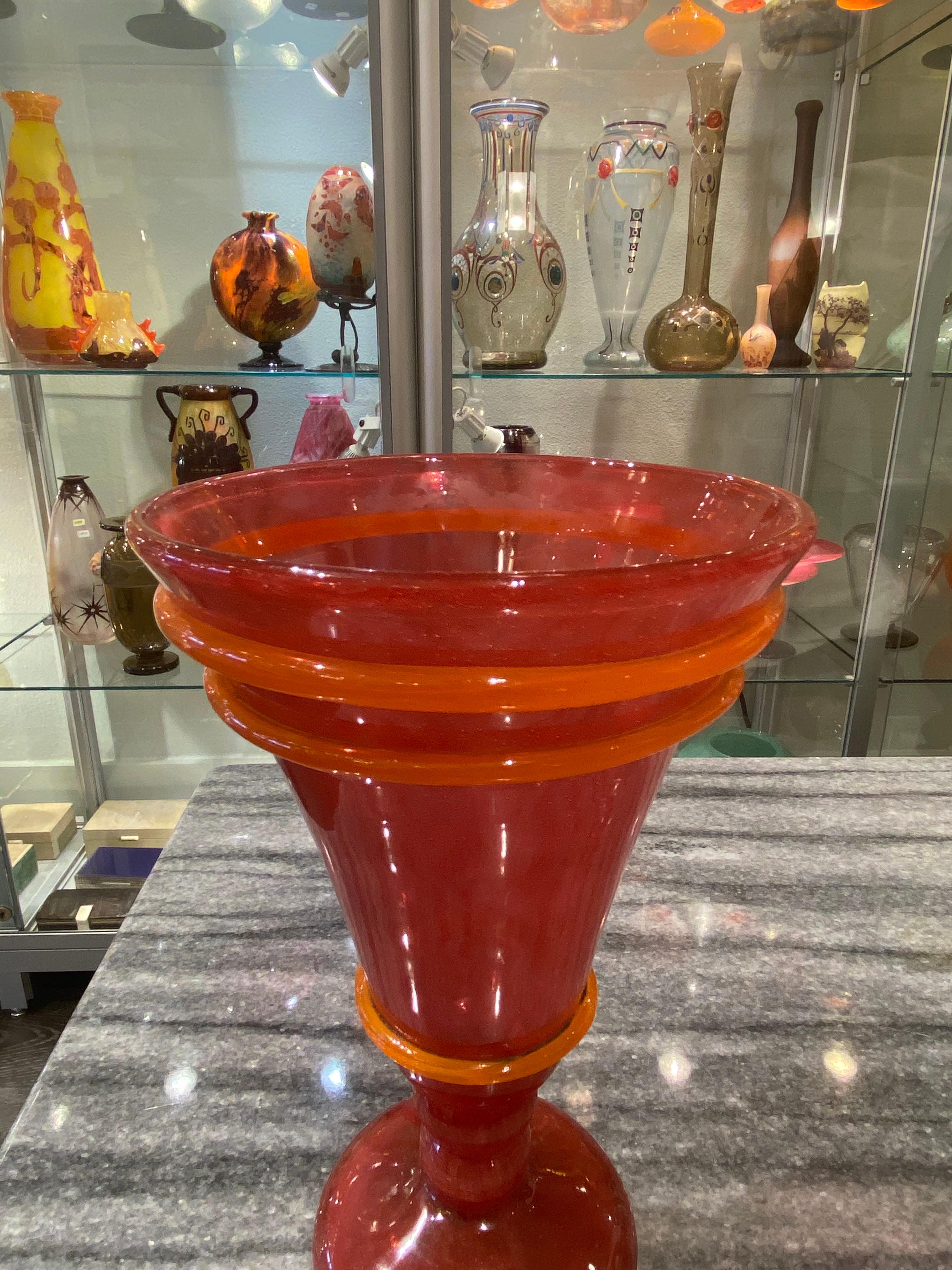 Appliqué Art Deco Glass Vase by Charles Schneider For Sale