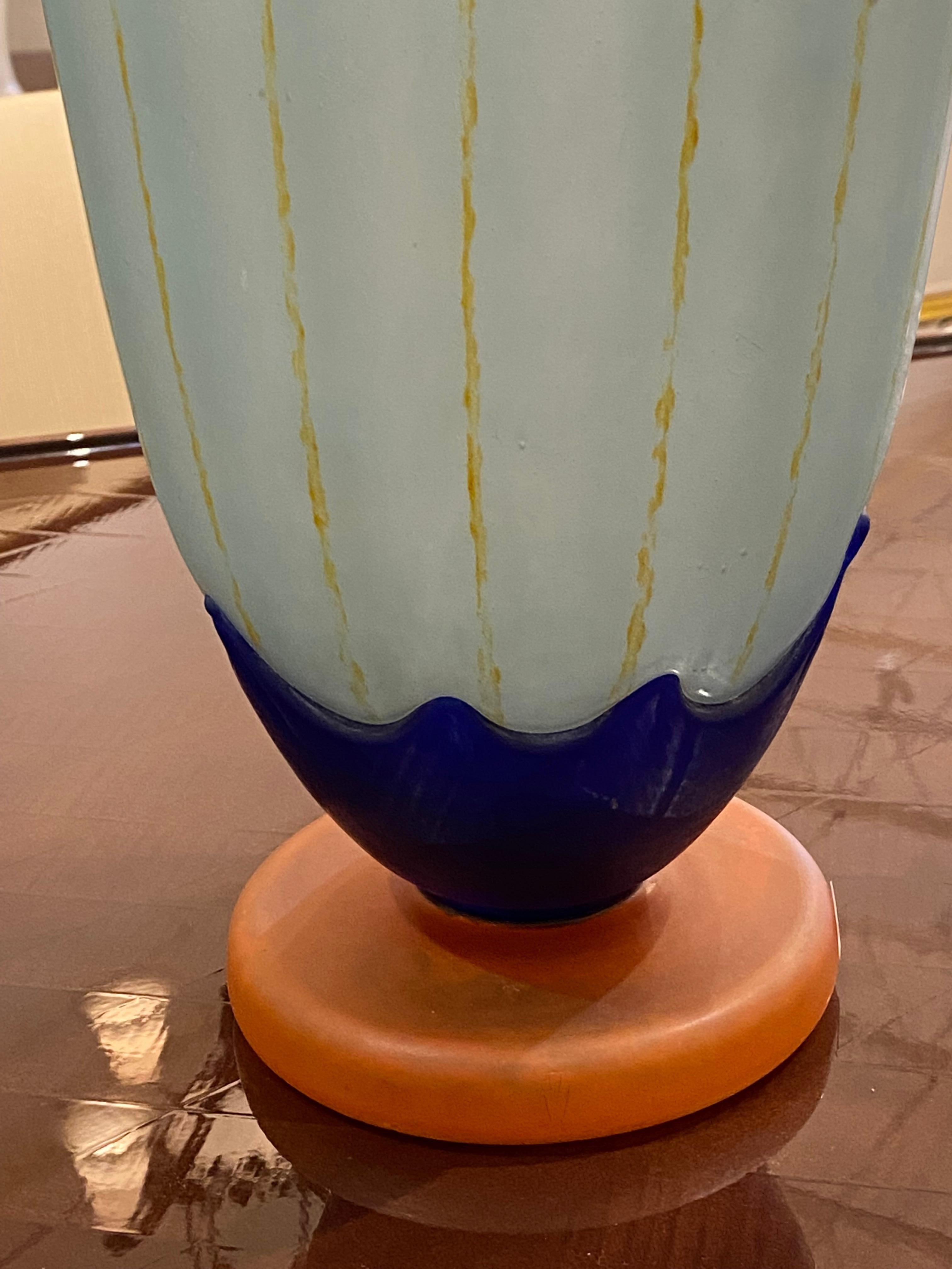 Appliqué Art Deco Glass Filletes Vase by Charles Schneider For Sale