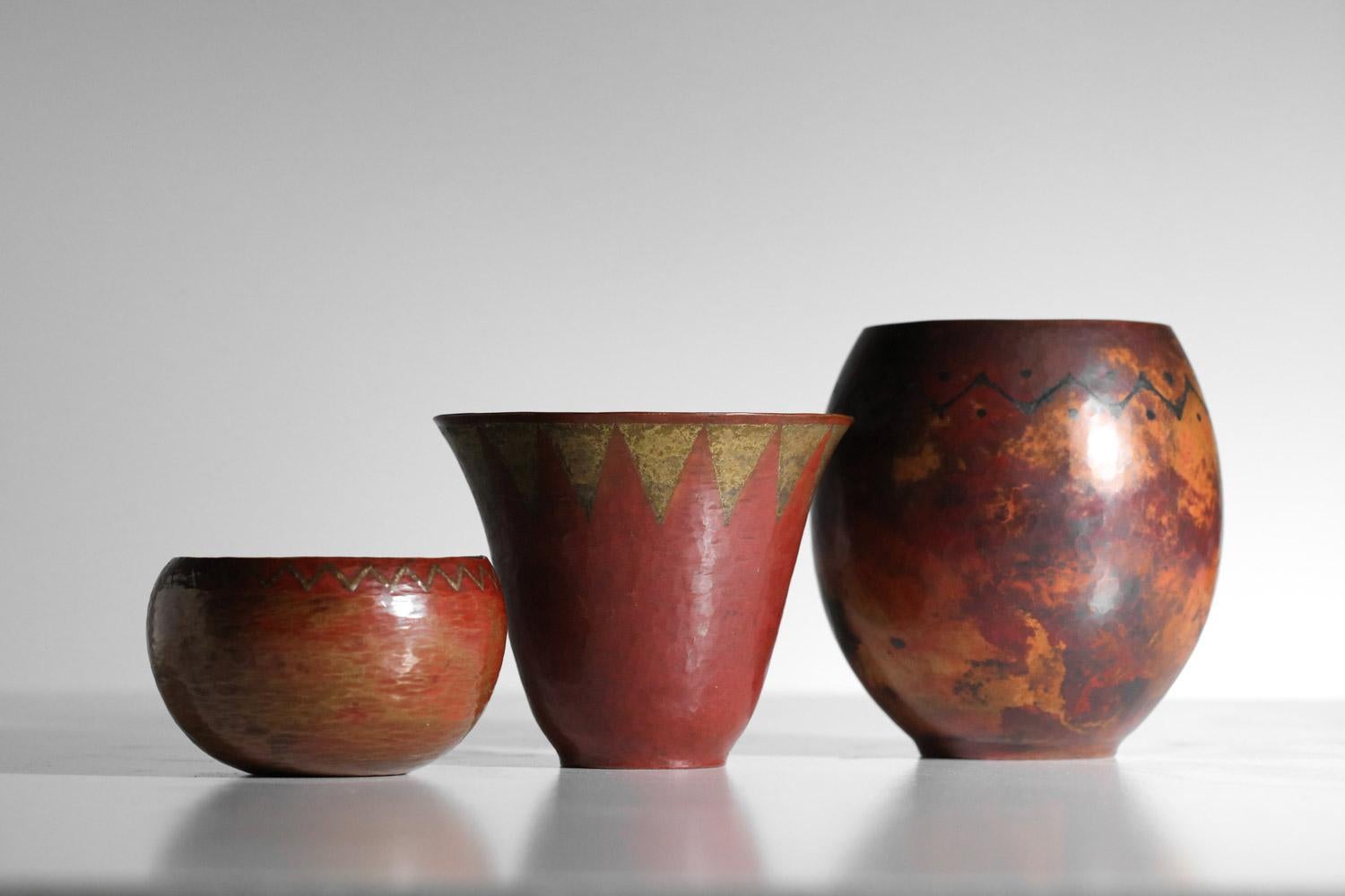 Vaso Art Deco di Claudius Linossier in rame martellato in vendita 3